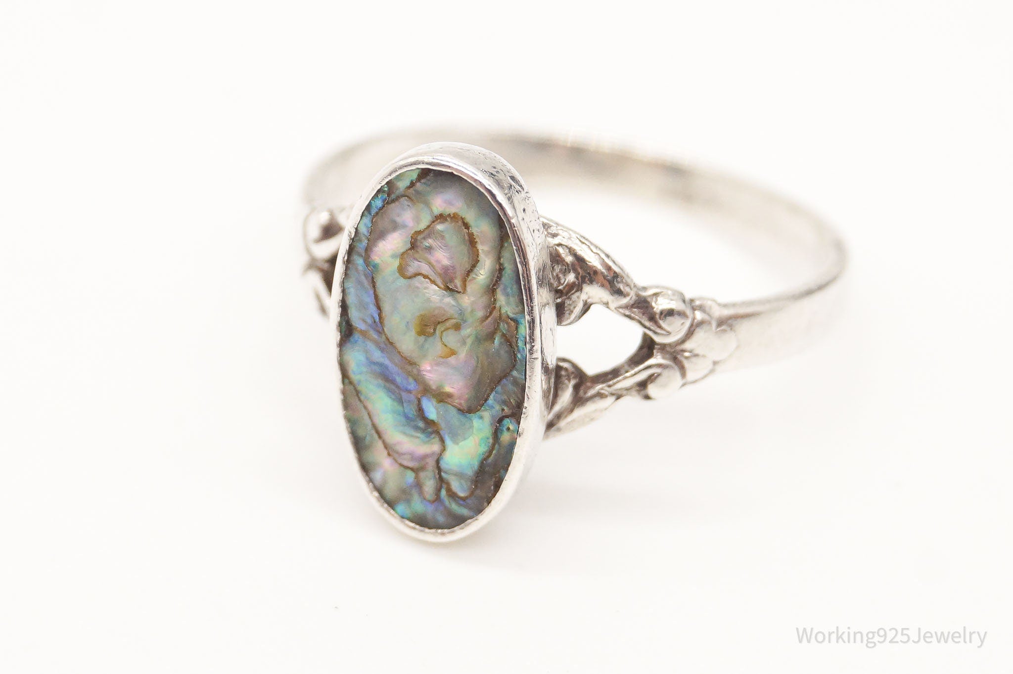 Antique Paua Abalone Shell Sterling Silver Ring - Size 6