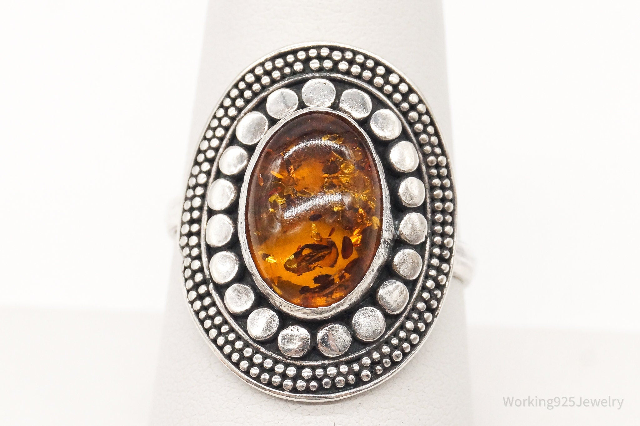 Vintage Baltic Amber Sterling Silver Ring - Size 8.5