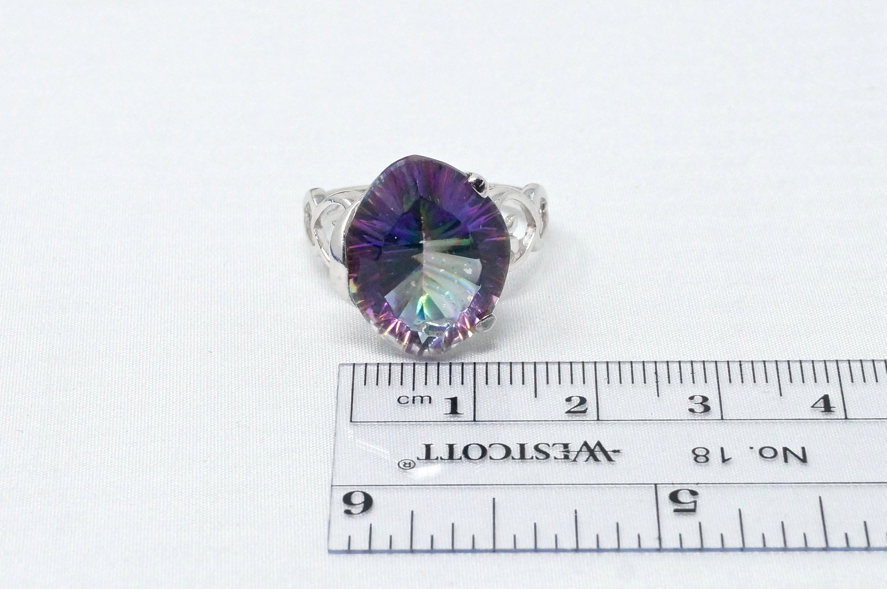 Stunning Vintage Large Mystic Quartz Cut Out Hearts Design Sterling Silver Ring