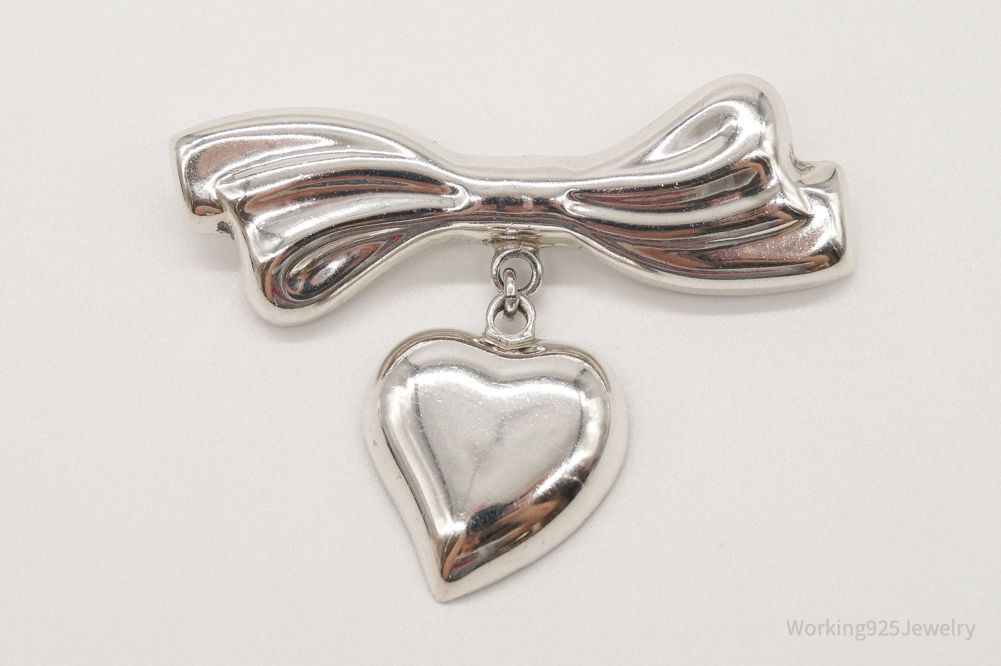 Rare VTG Mexico Modernist Los Ballesteros Heart & Bow Sterling Silver Brooch/Pin