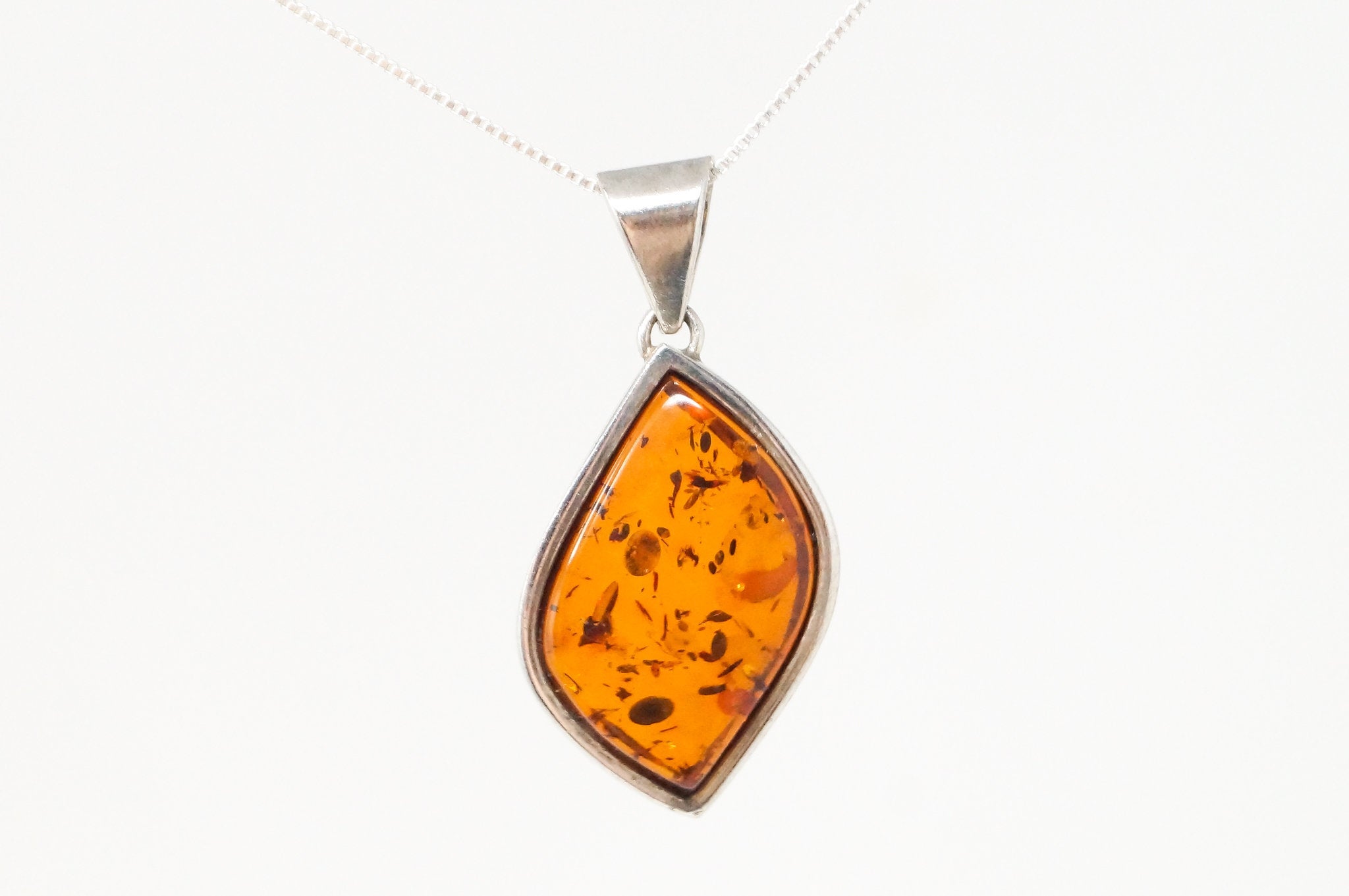 Vintage Amber Modernist Sterling Silver Necklace Pendant