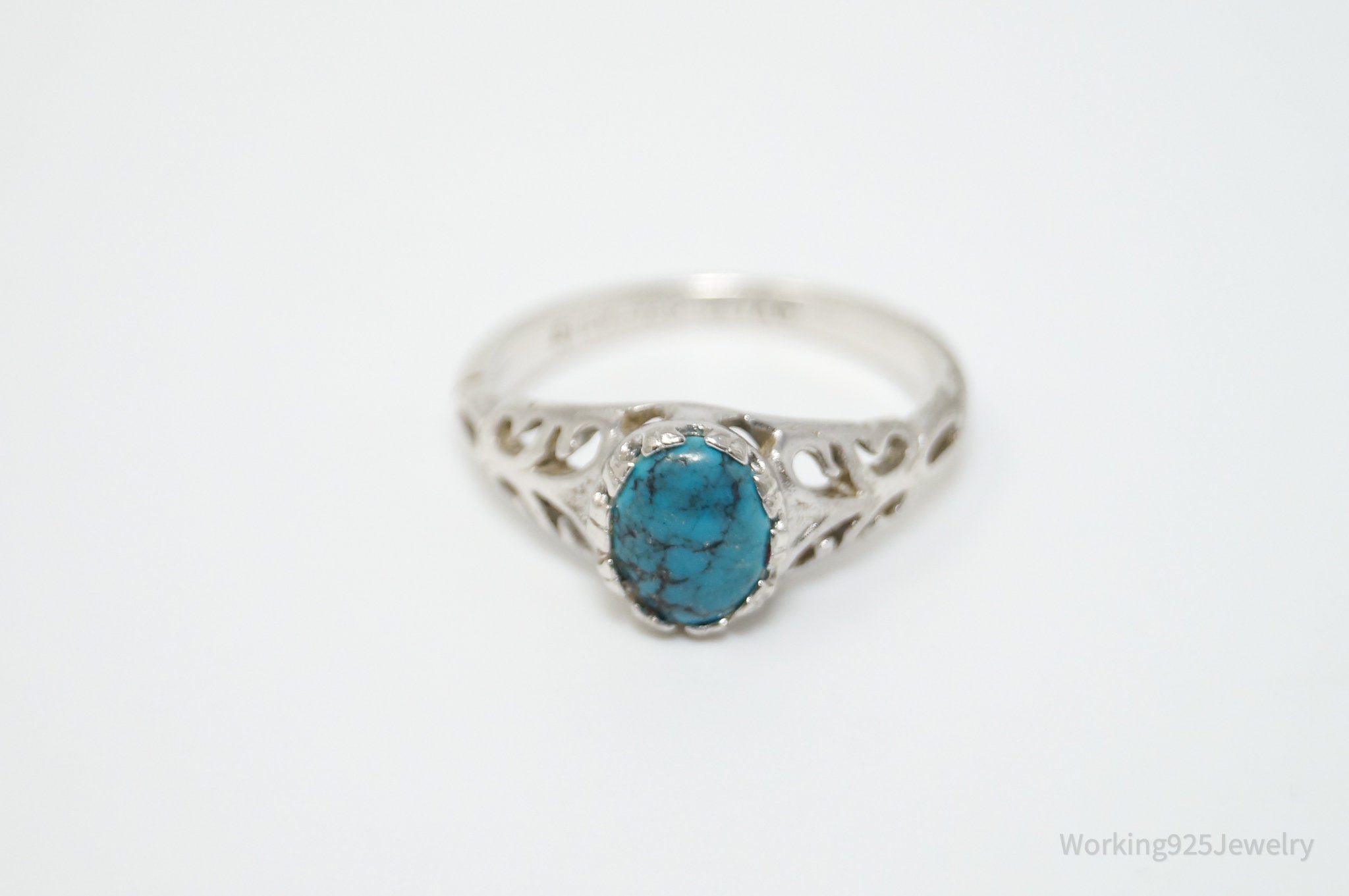 Vintage Designer SETA Southwestern Turquoise Sterling Silver Ring - Sz 7.75