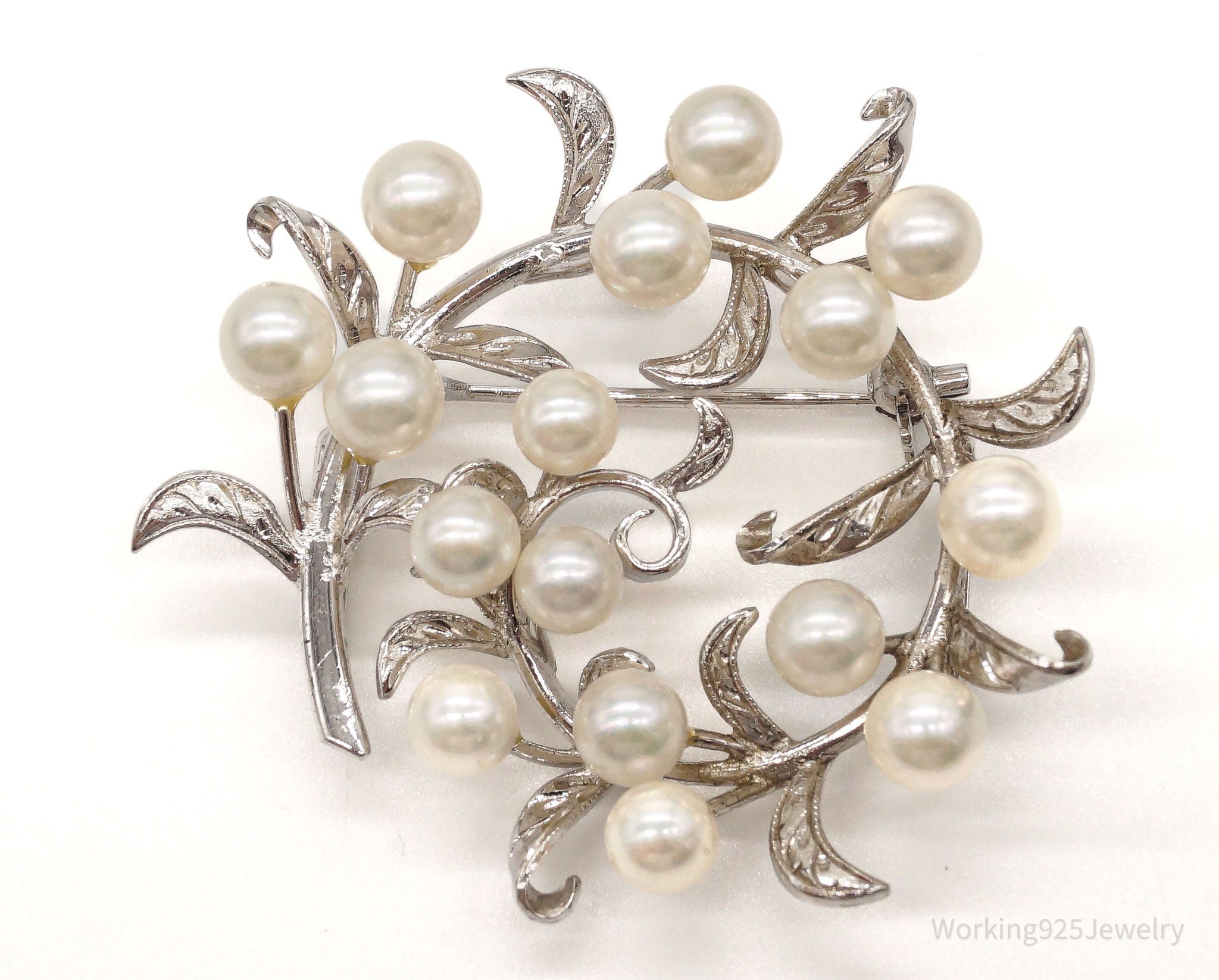 Large Antique Pearl Sterling Silver Brooch Pin