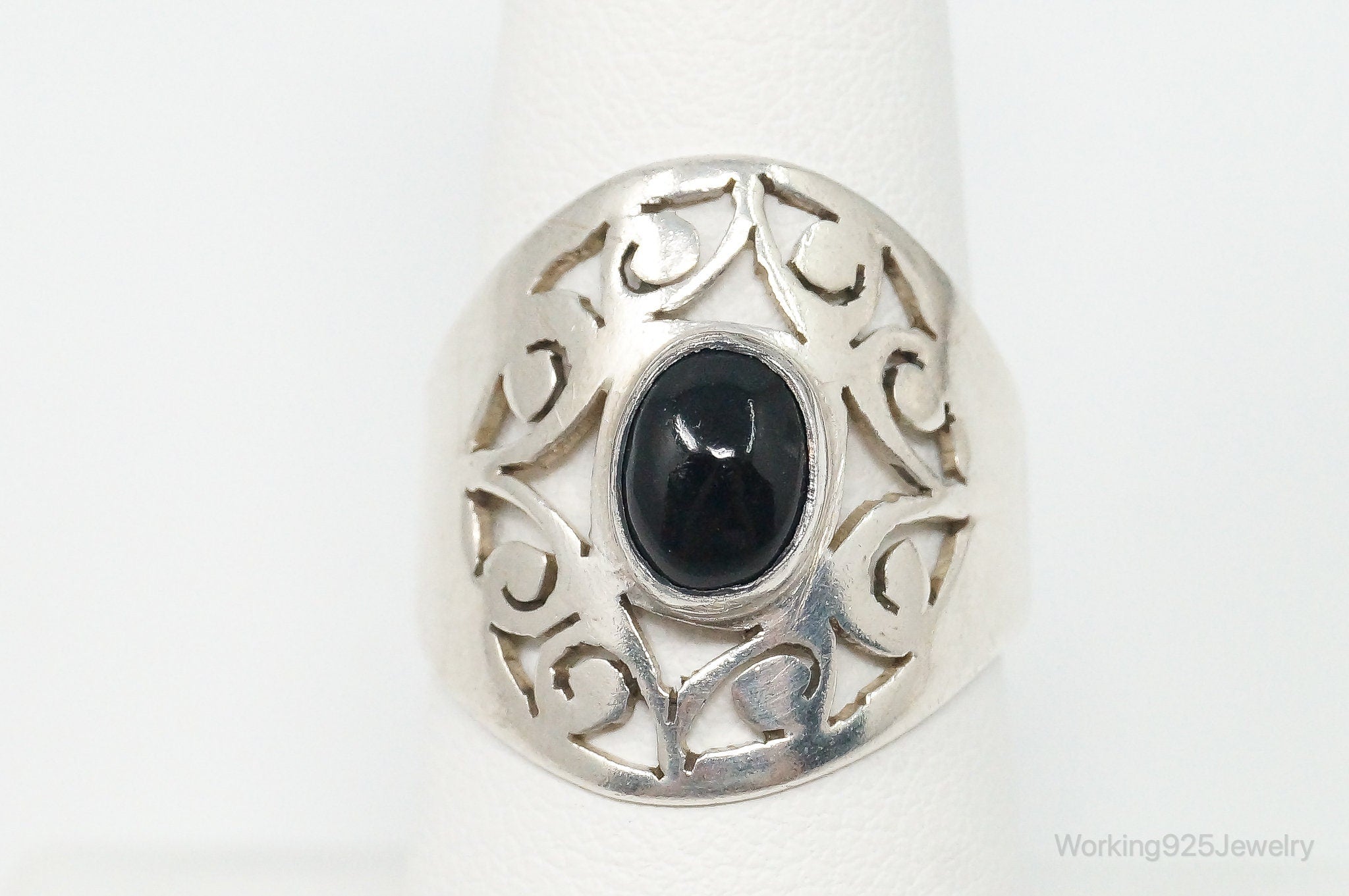 Vintage Black Onyx Sterling Silver Ring - Size 8