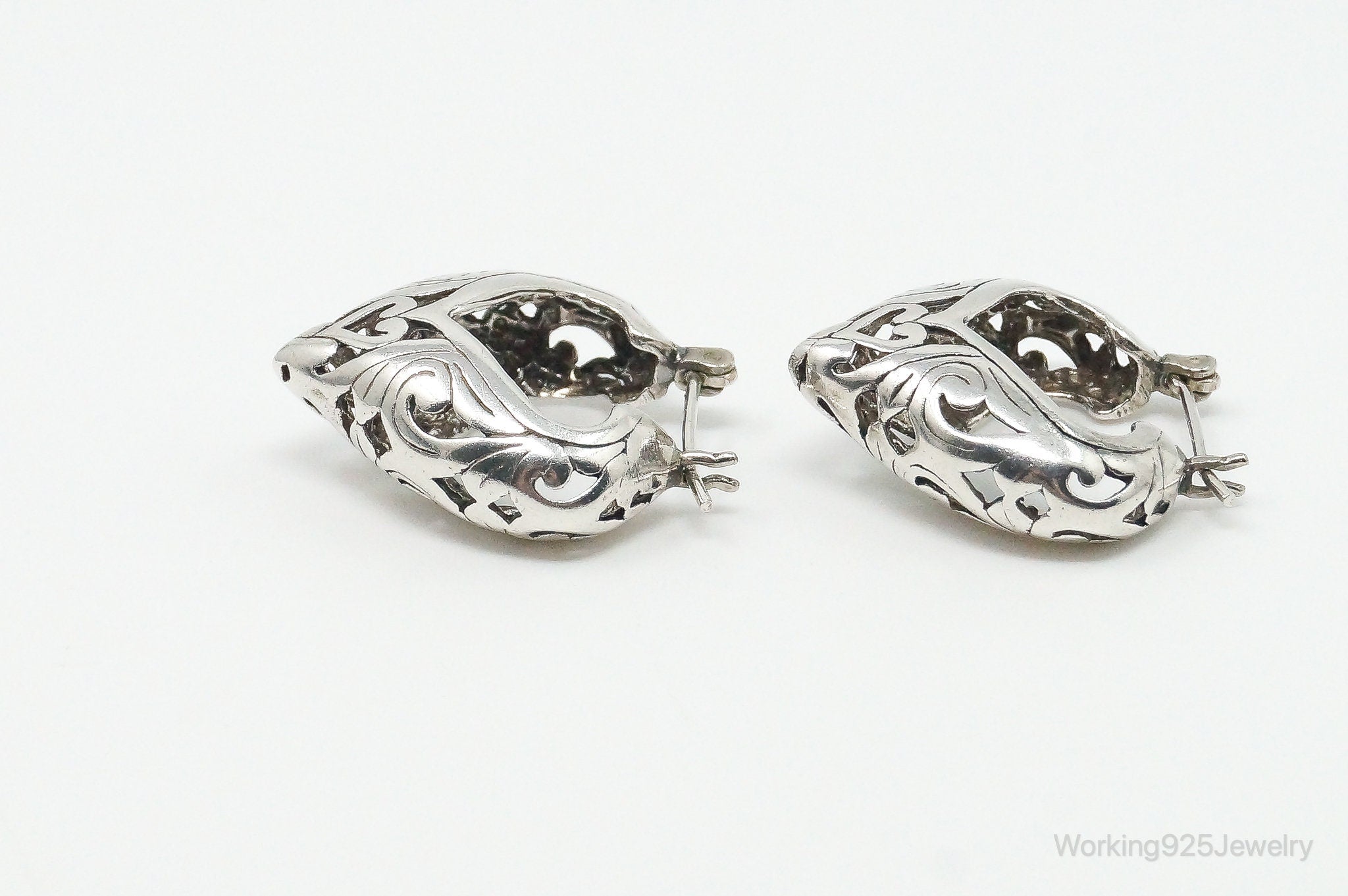 Vintage Bali Inspired Scroll Dip Sterling Silver Earrings