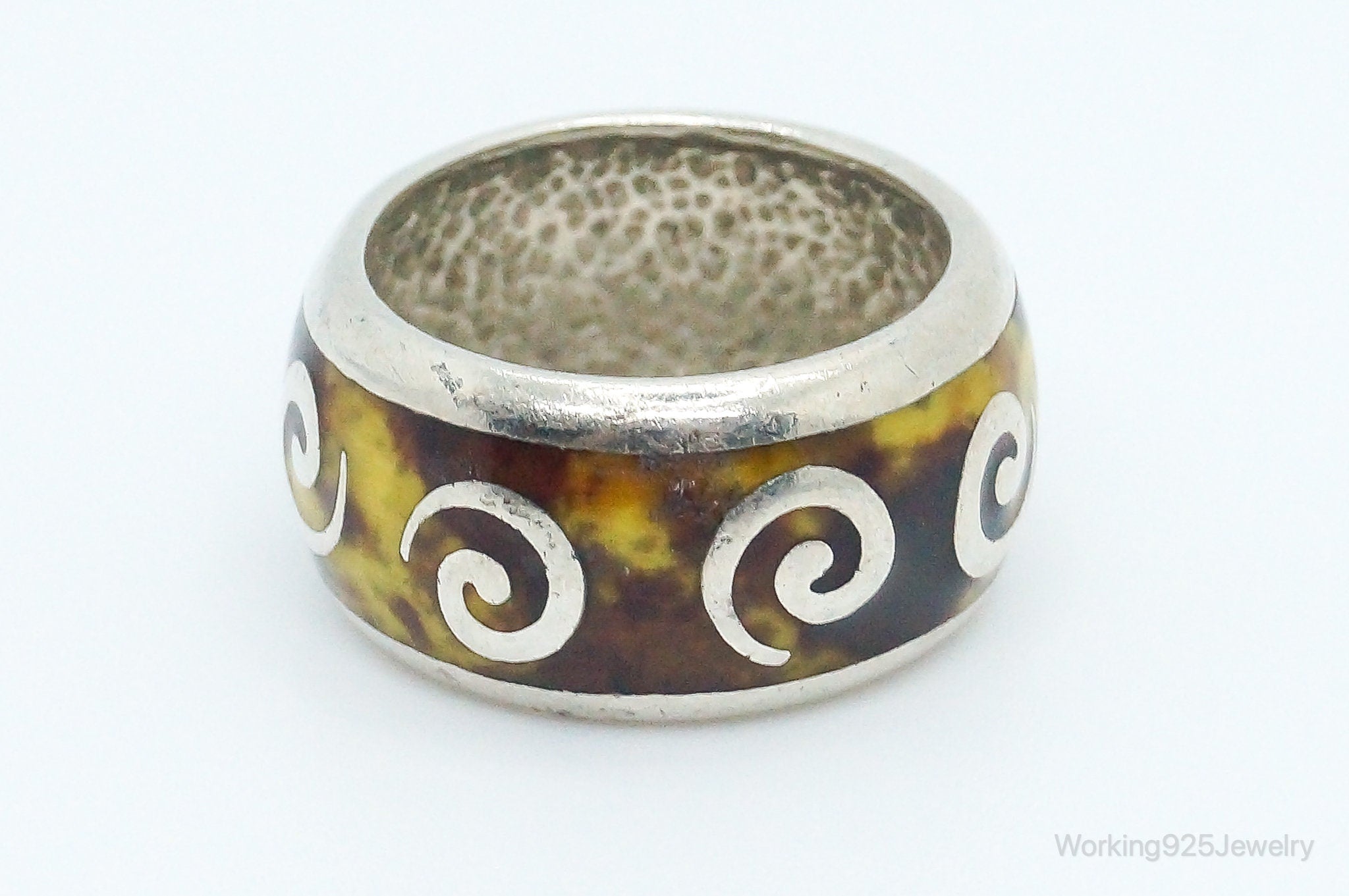 Italian Enamel Swirl Sterling Ring - Size 7.25