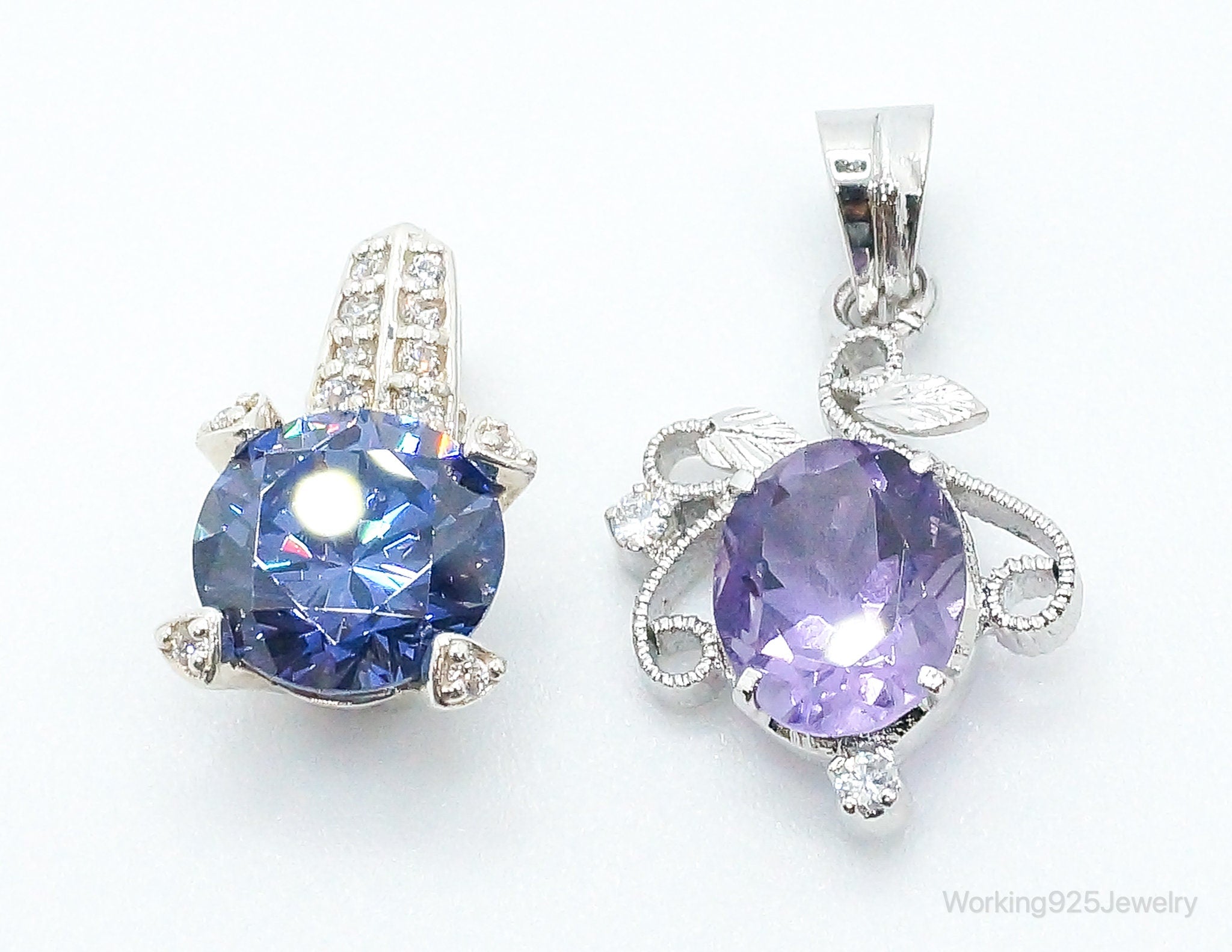 Diamonique Amethyst Cubic Zirconia Sterling Silver Necklace Pendants