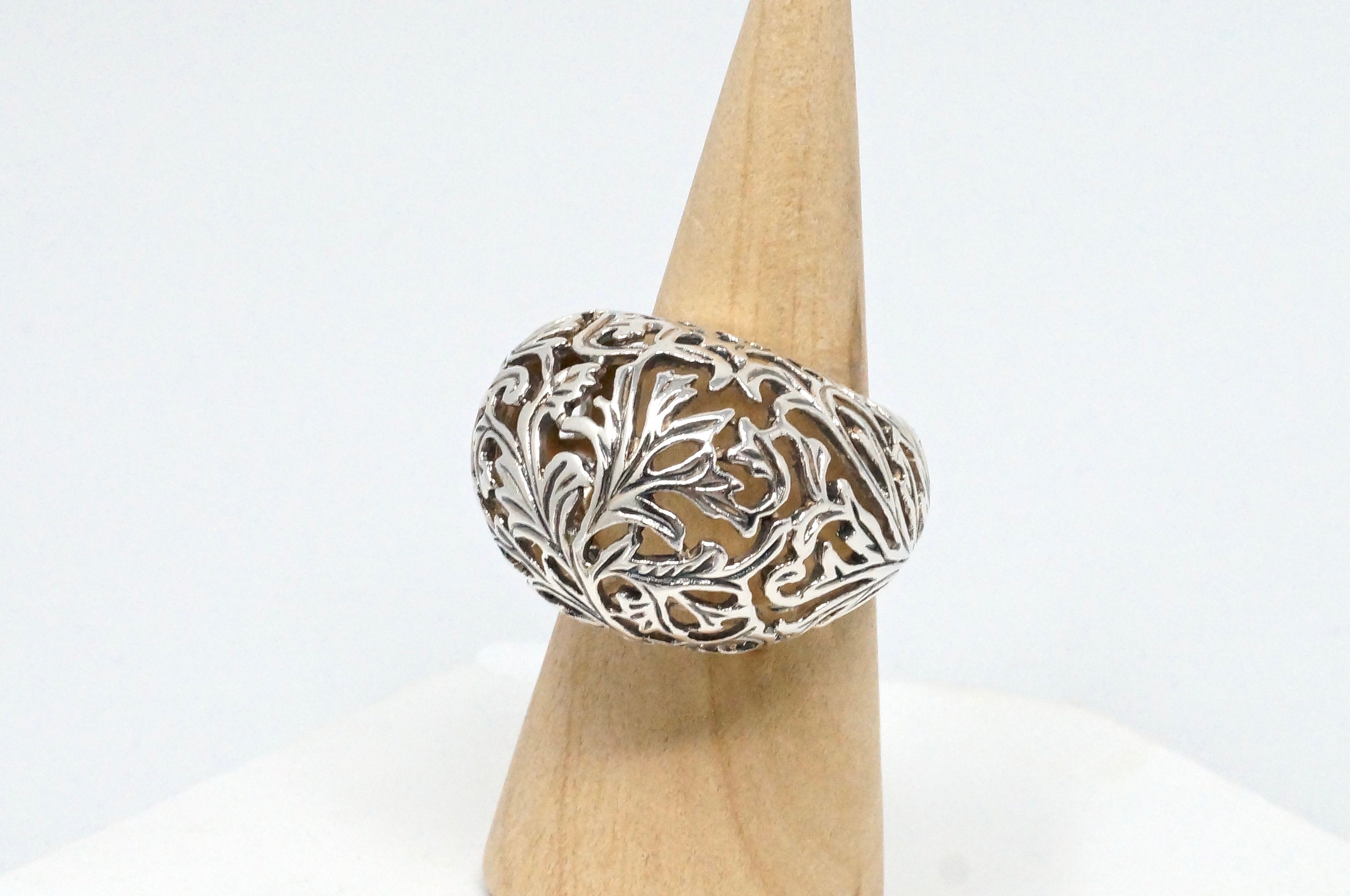 Vintage Art Nouveau Style Motif Floral Cut Out Ring Sterling Silver Sz 9.75