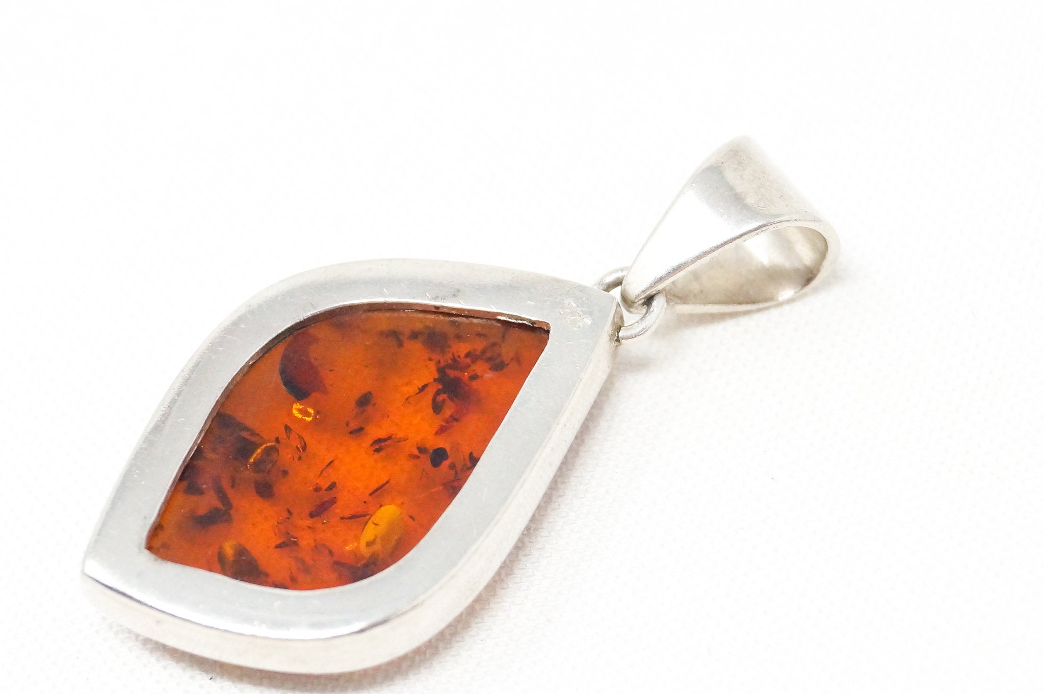 Vintage Amber Modernist Sterling Silver Necklace Pendant