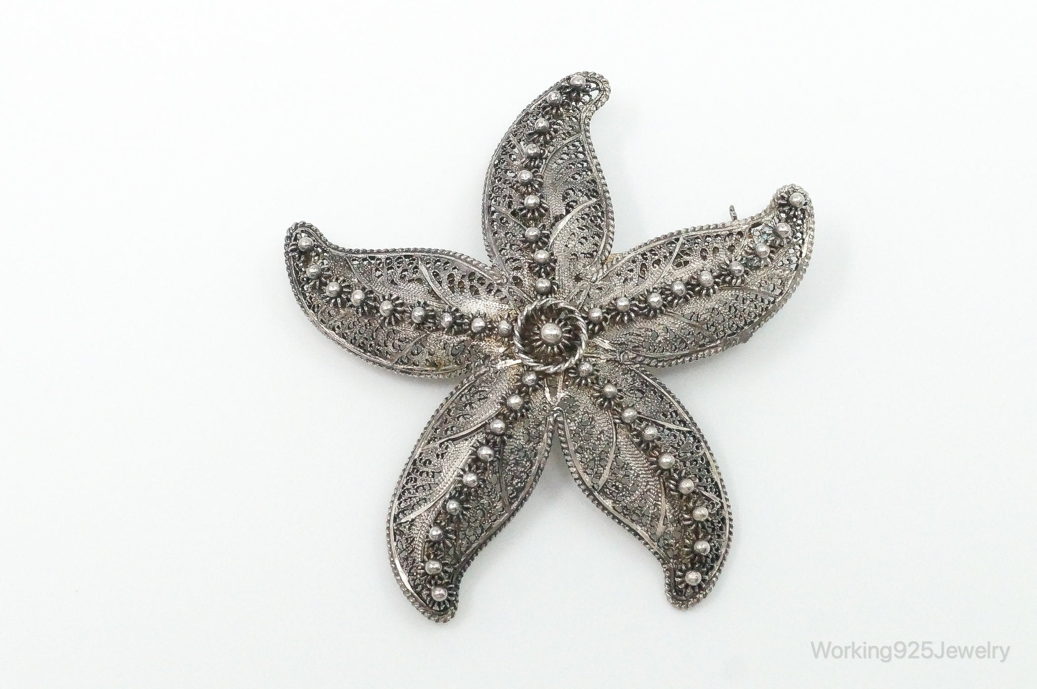 Vintage Designer Topazio Starfish Cannetille Sterling Silver Brooch Pin