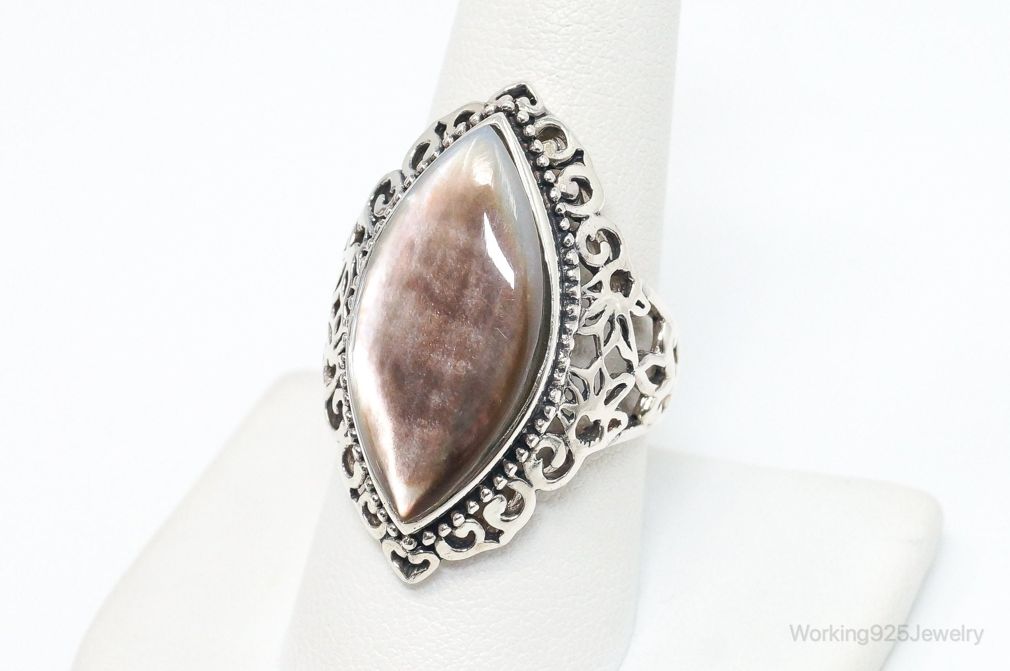 Vintage Designer CFJ Large Abalone Shell Sterling Silver Ring Size 9