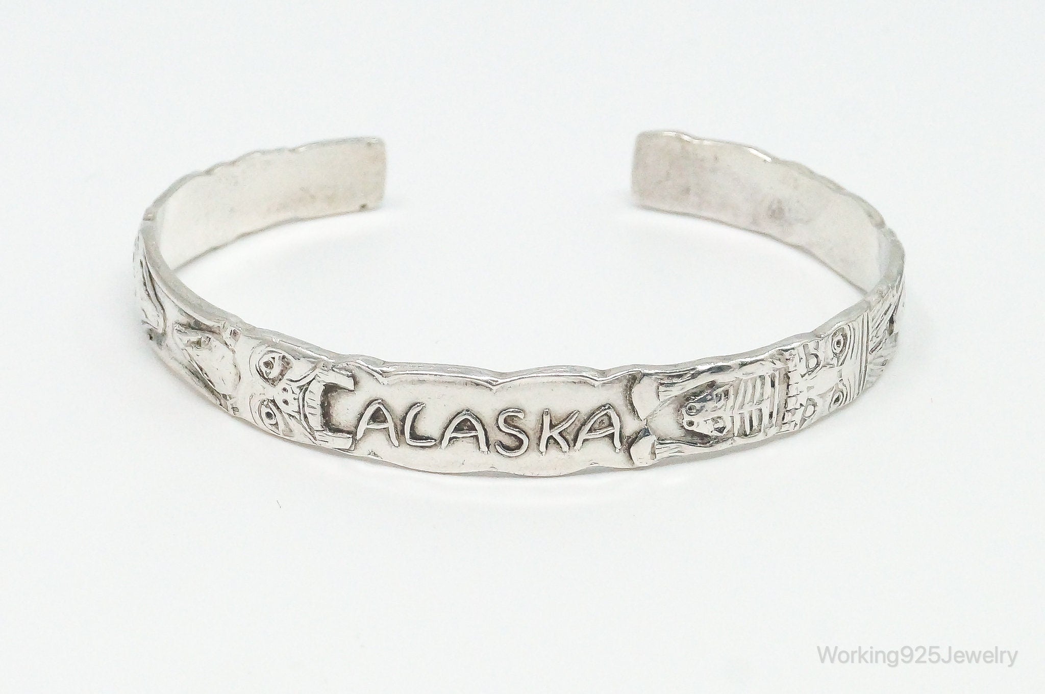 Vintage ALASKA Tribal Totem Sterling Silver Cuff Bracelet