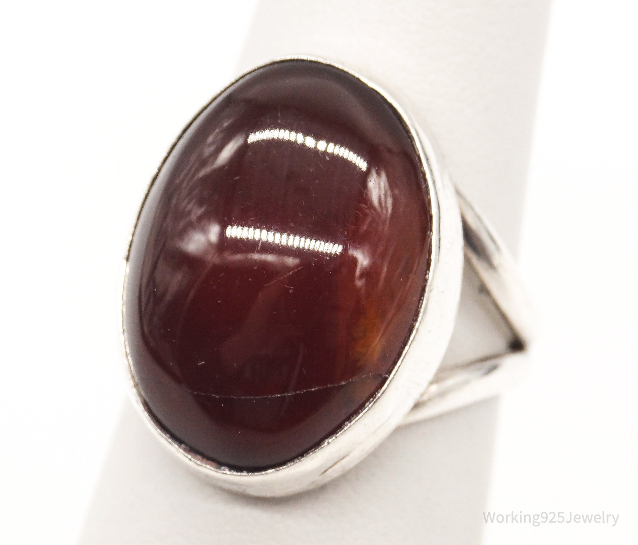 Vintage Large Carnelian Sterling Silver Ring - Size 5.25