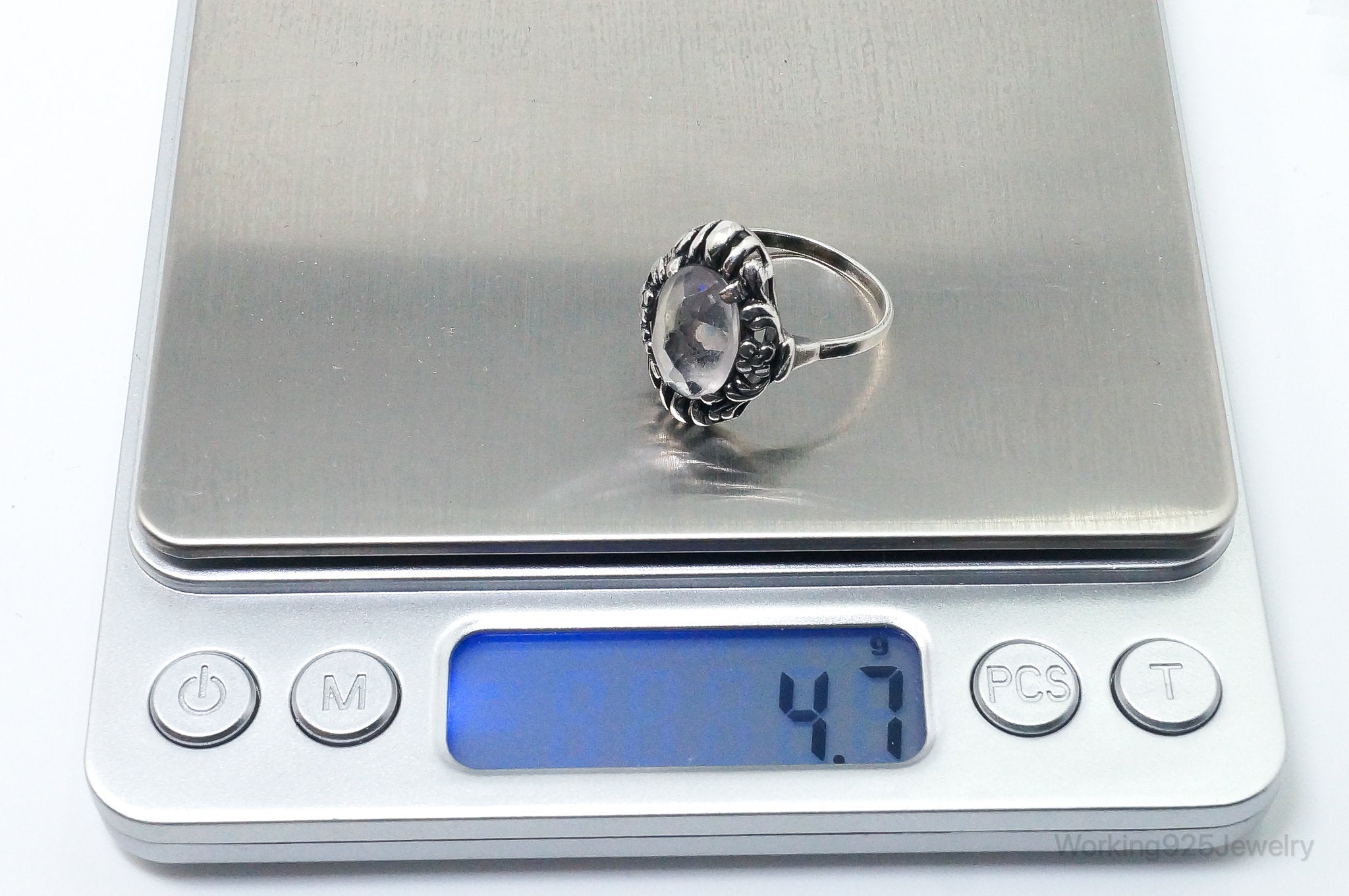 Antique Art Glass Floral 935 Silver Ring - Size 9