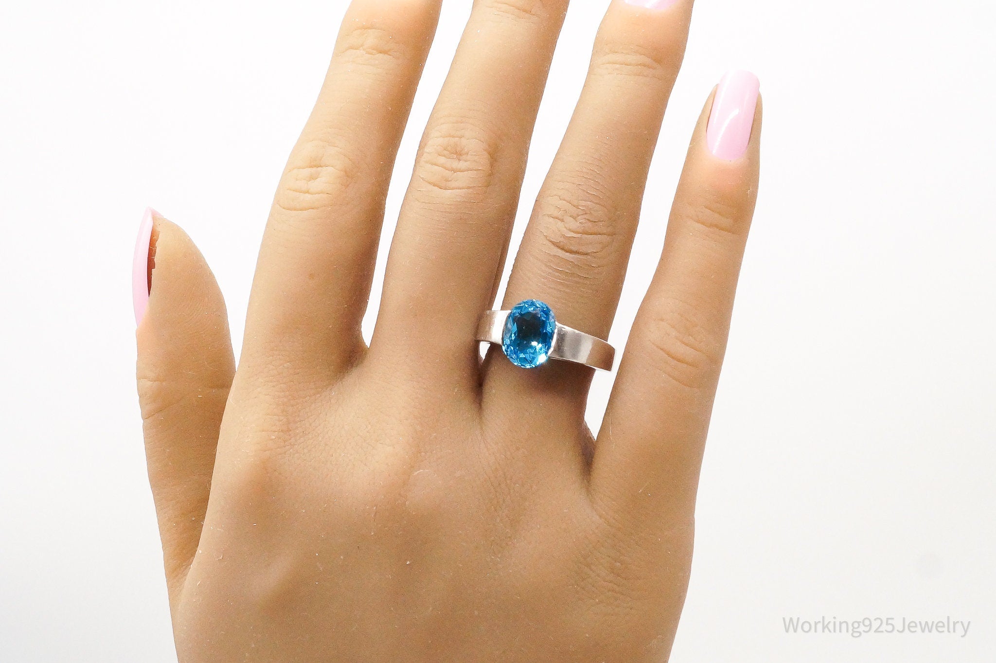 Vintage Blue Topaz Sterling Silver Ring - Size 7.25