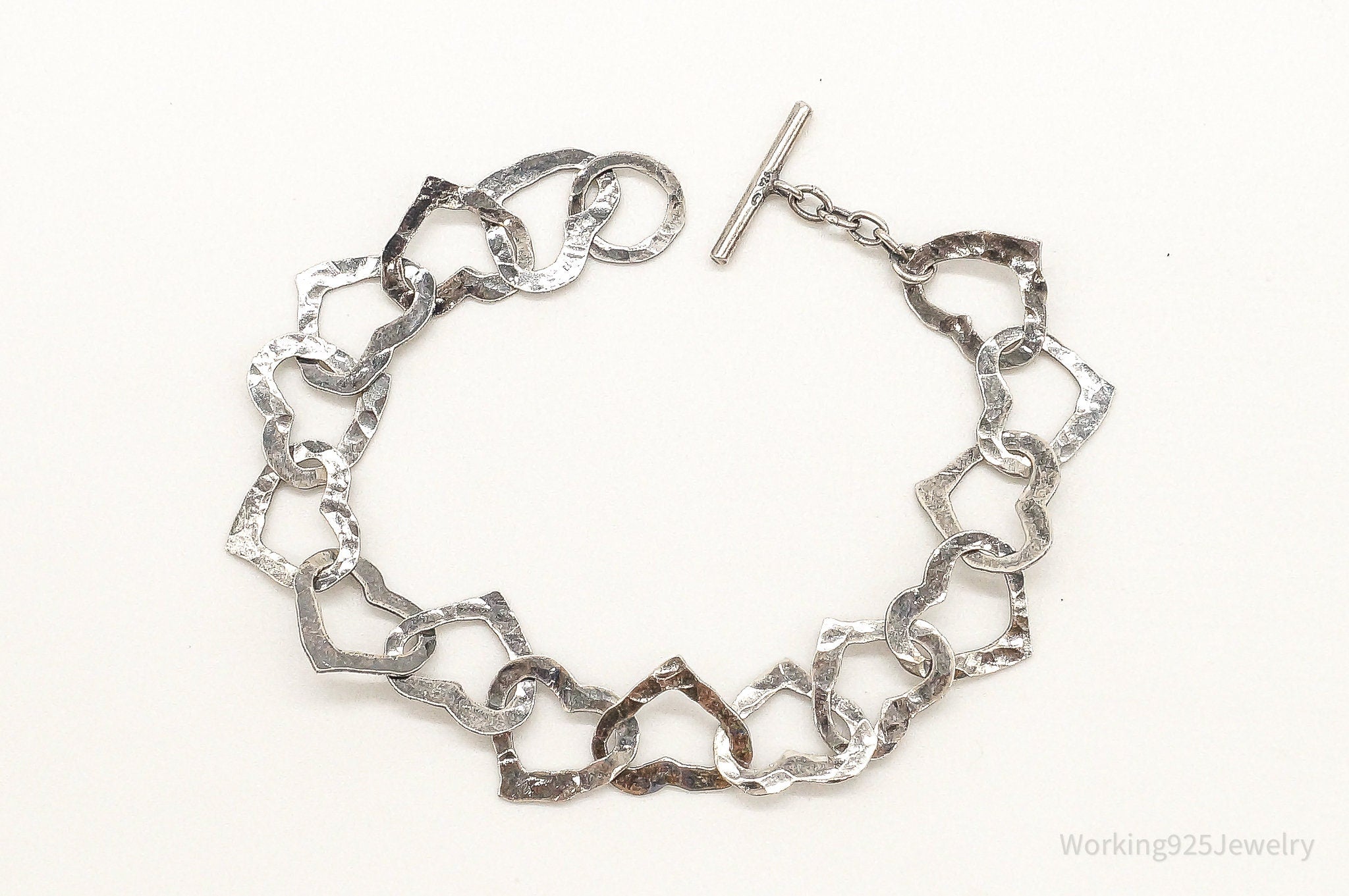 Vintage Designer Hearts Linked Sterling Silver Bracelet