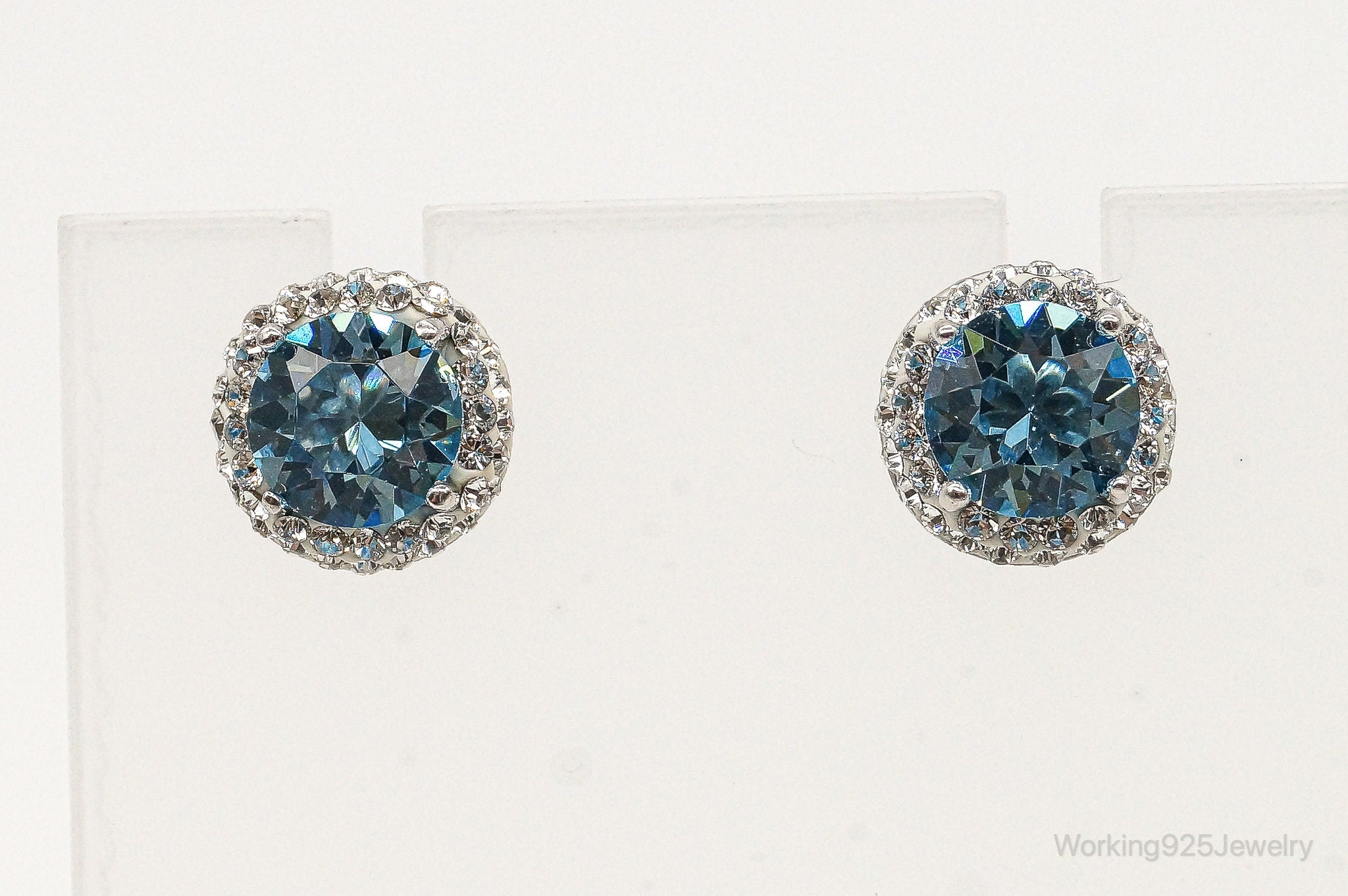 Designer Blue Topaz Cubic Zirconia Sterling Silver Earrings