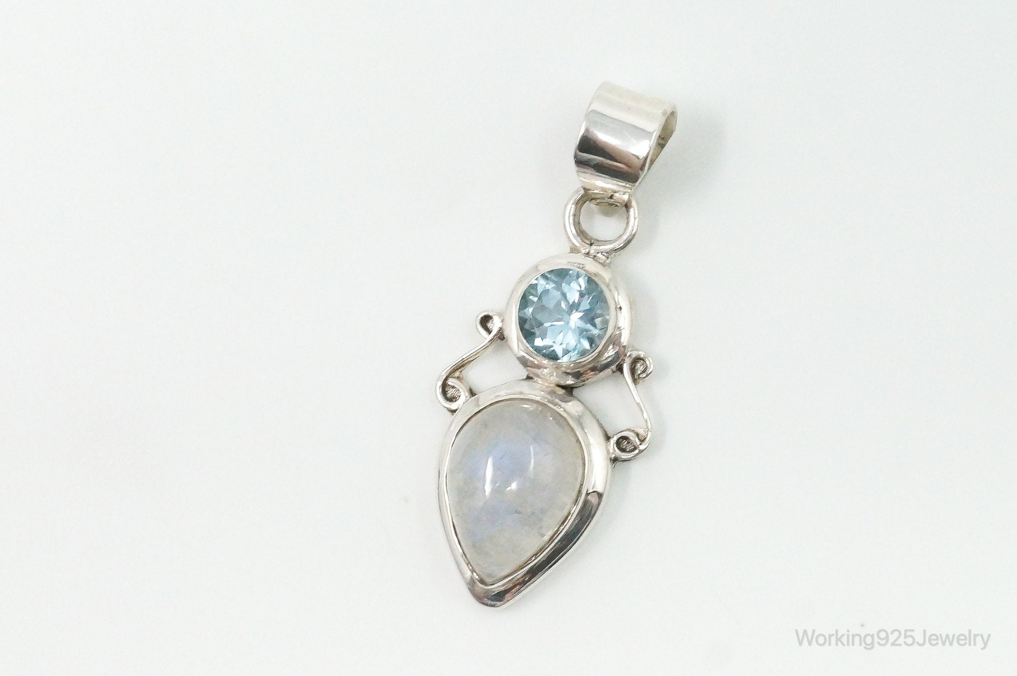 Large Designer Supreme Jewelers Blue Topaz Moonstone Sterling Necklace Pendant