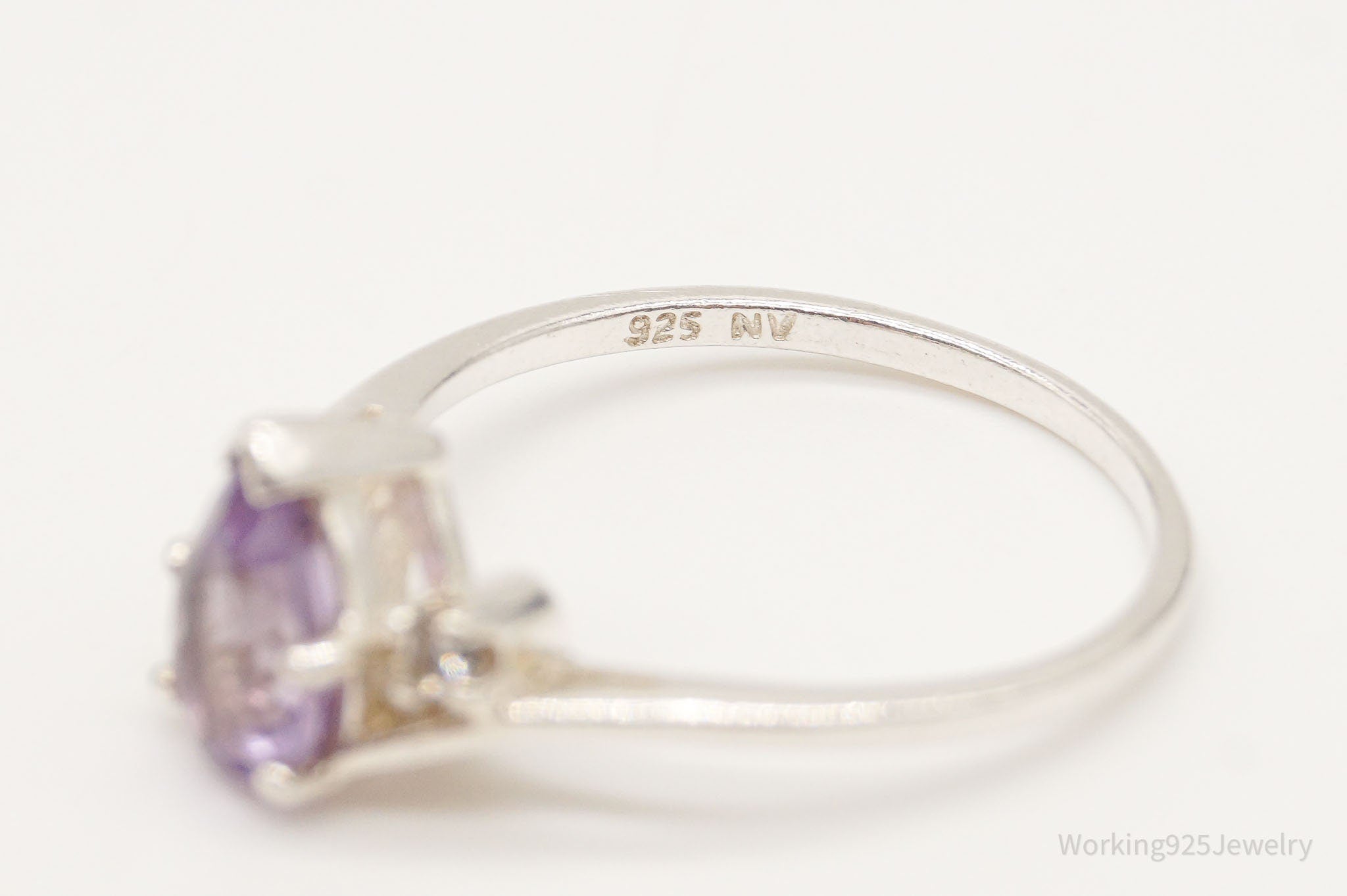 Vintage Amethyst Cubic Zirconia Sterling Silver Ring Size 7