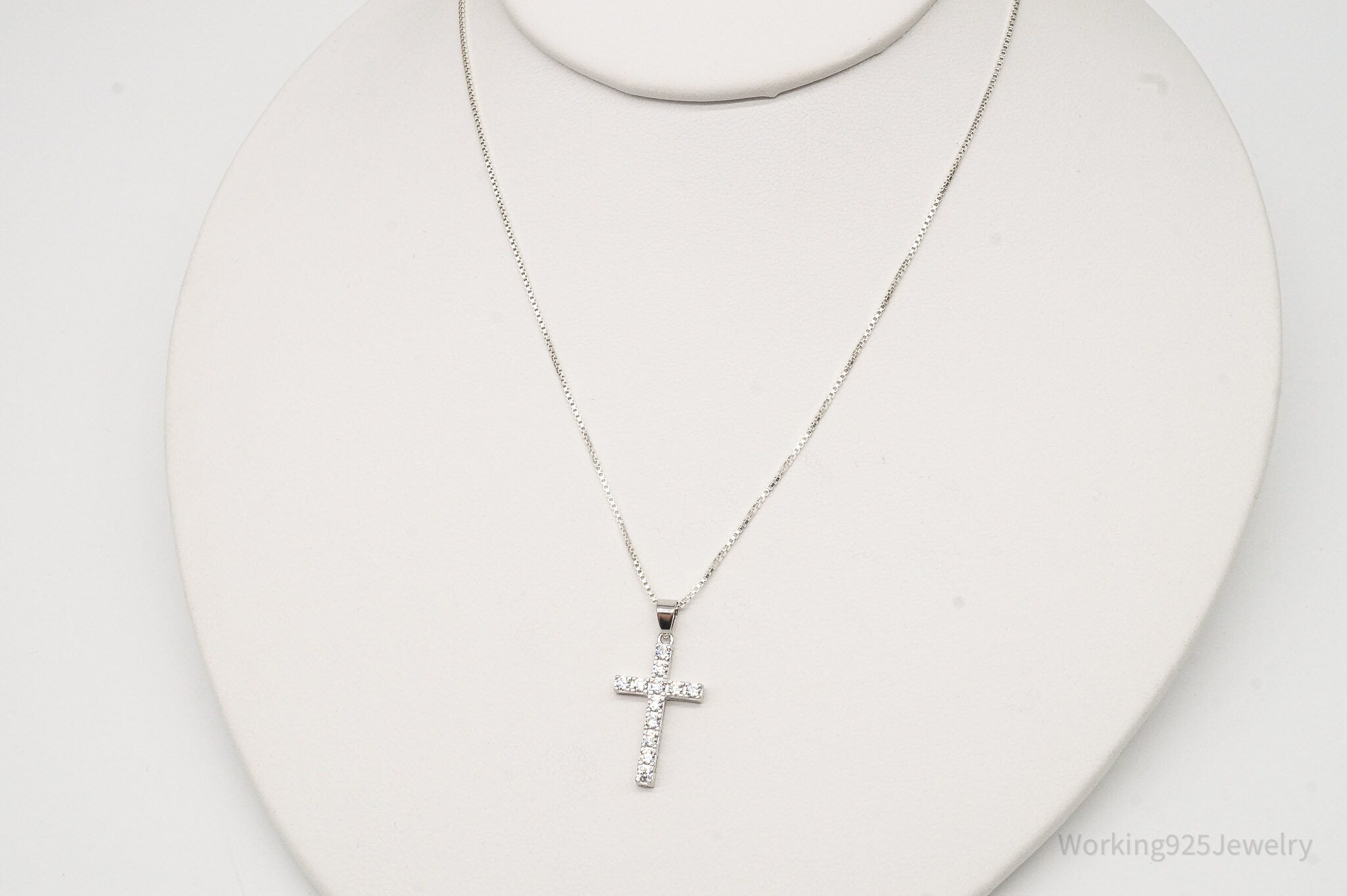 Vintage Cubic Zirconia Cross Sterling Silver Necklace