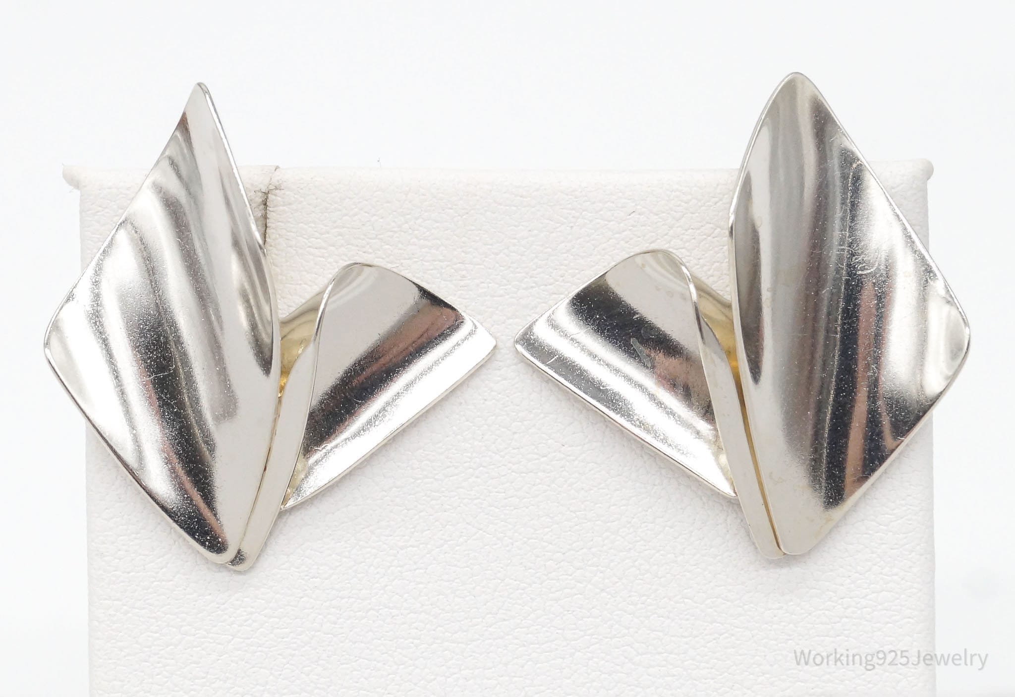 RARE Vintage Designer MS Modernist Sterling Silver Earrings