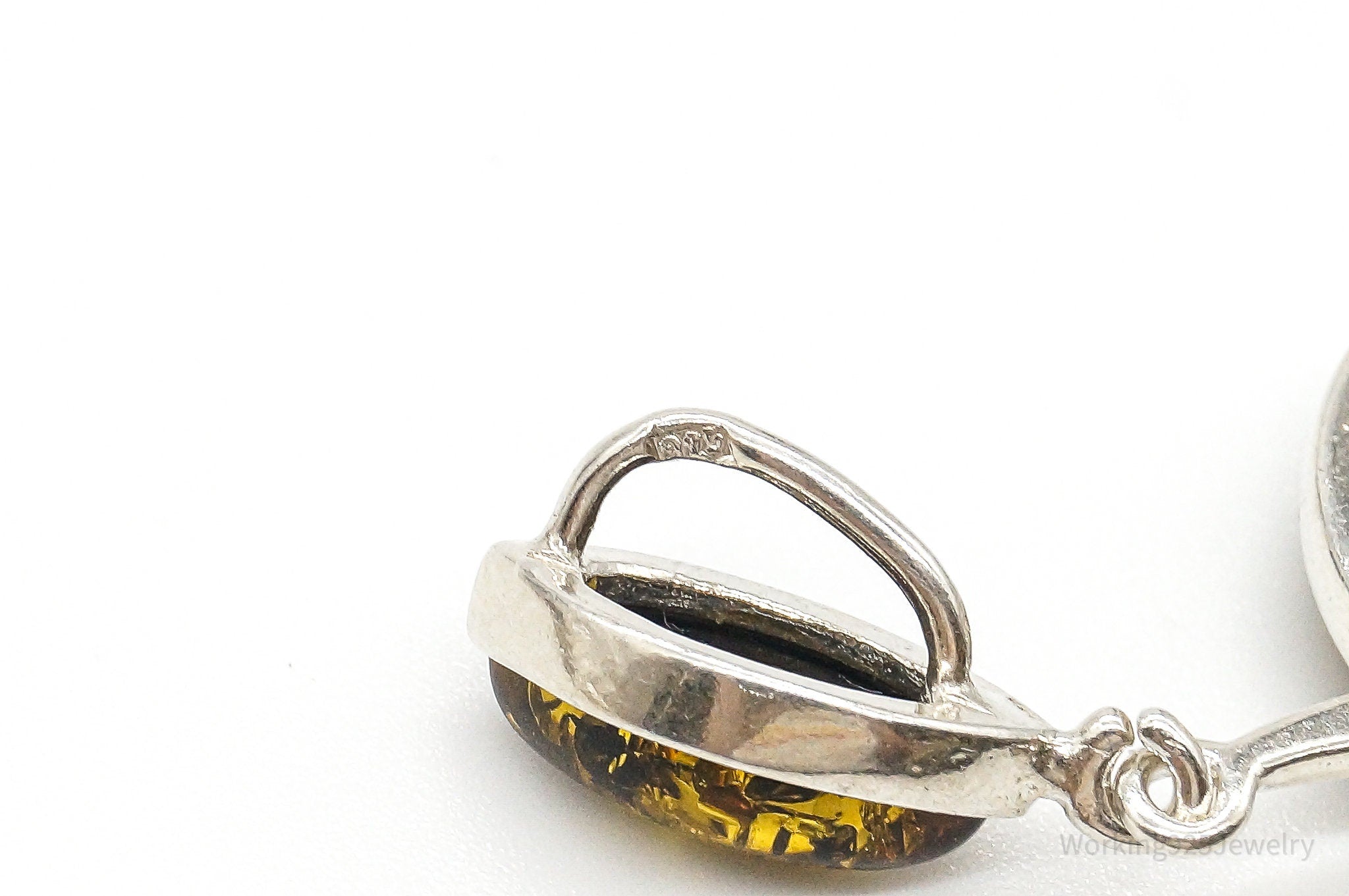 Vintage Amber Modernist Sterling Silver Necklace Pendant