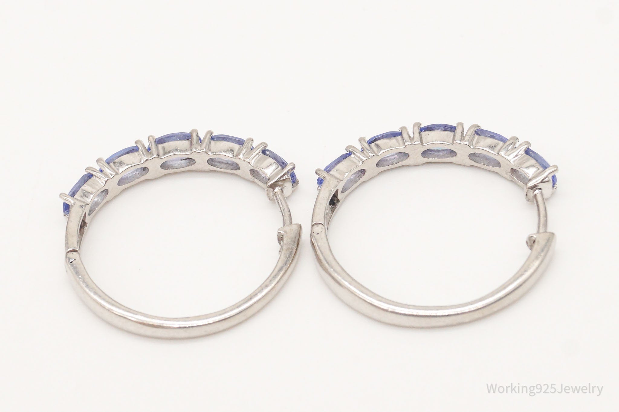 Vintage Iolite Hoop Sterling Silver Earrings