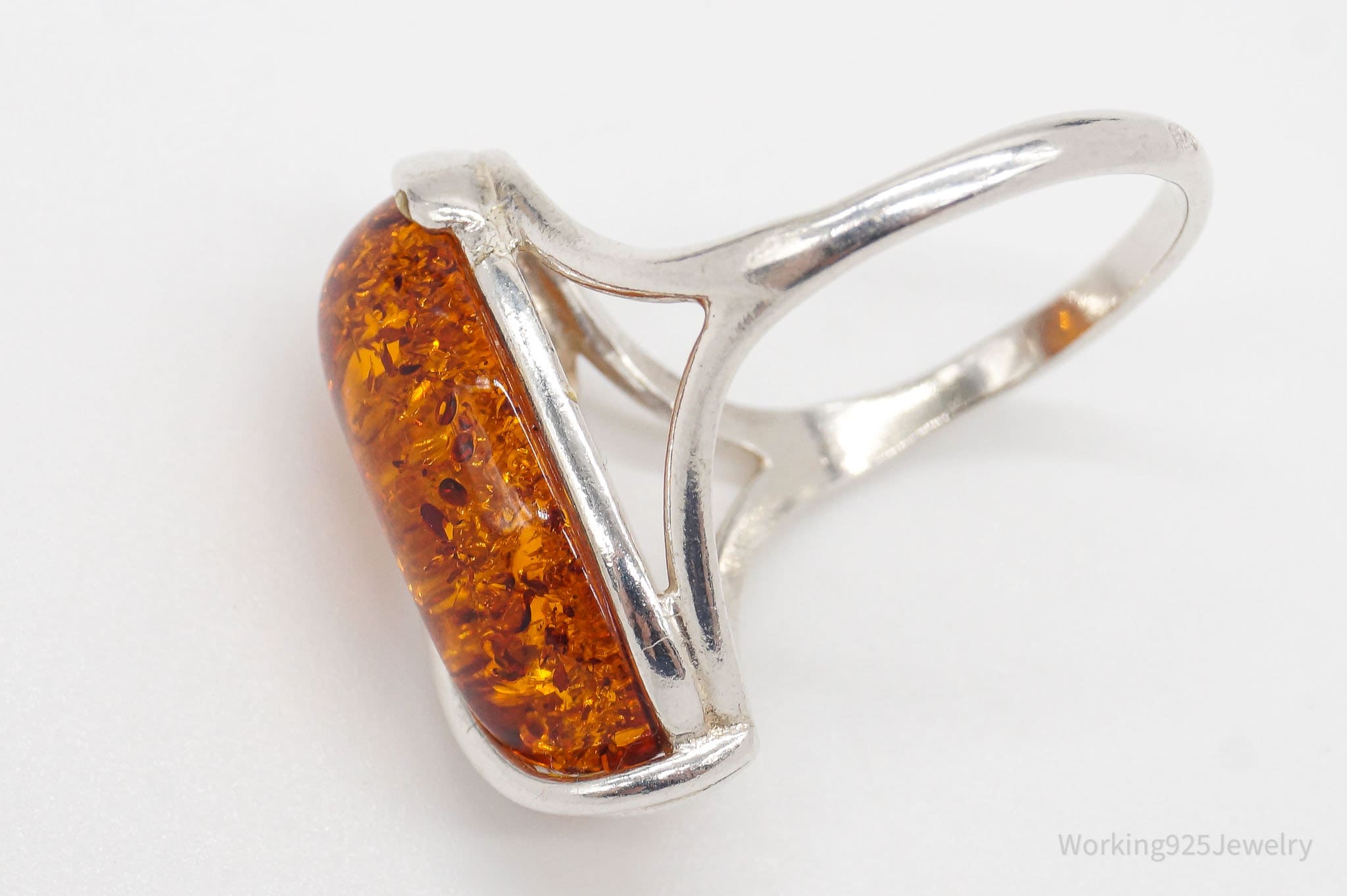 Vintage Amber Modernist Sterling Silver Ring - Size 8.25