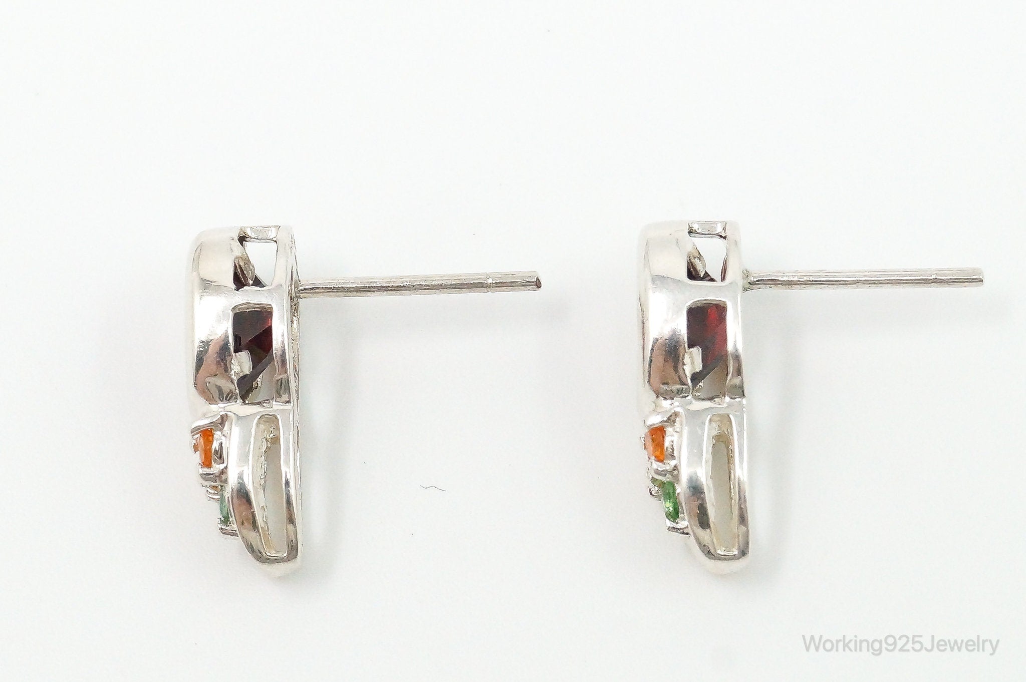 Vintage Garnet Peridot Citrine Sterling Silver Earrings