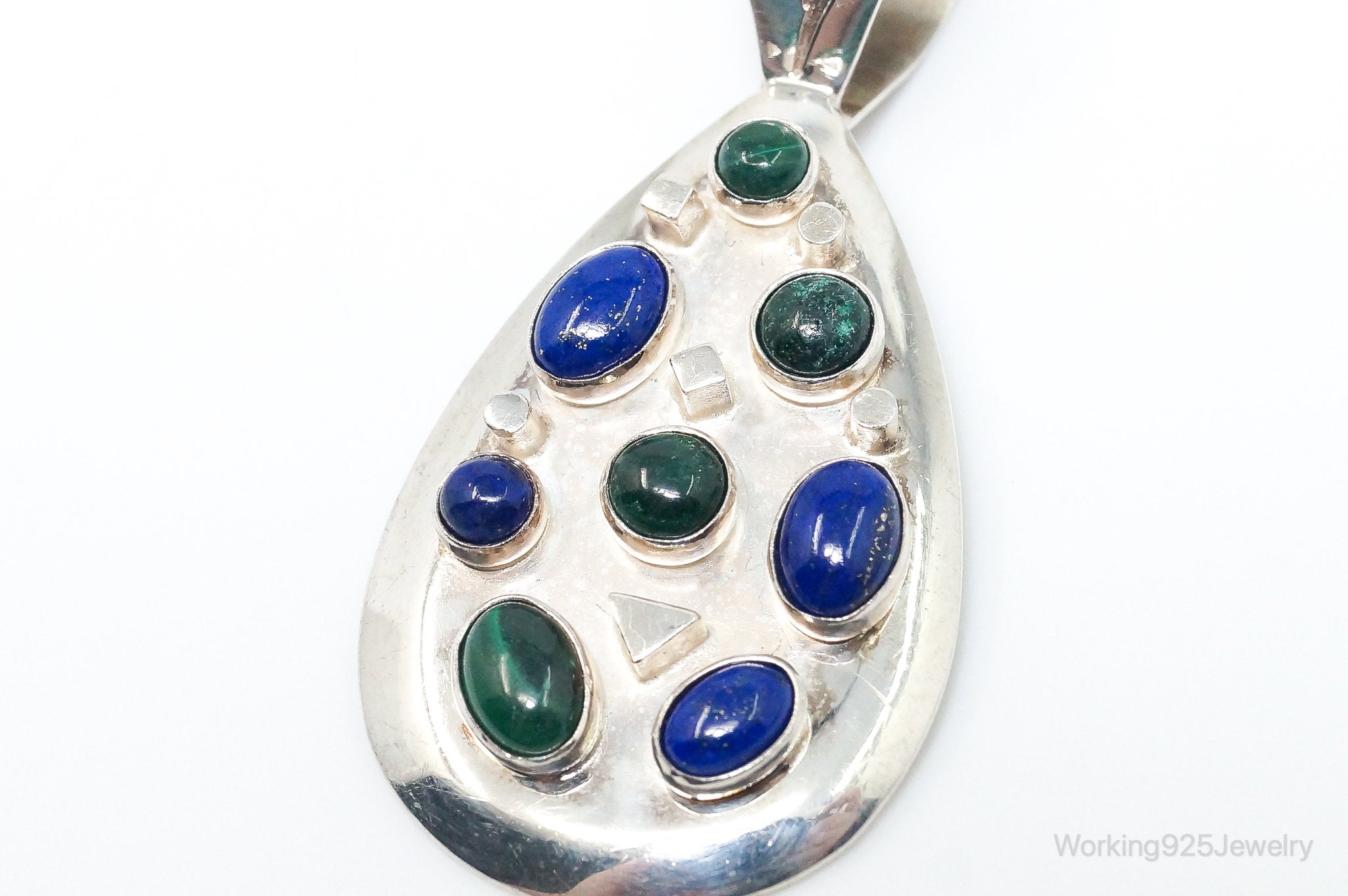 Large Desert Rose Trading Lapis Lazuli Malachite Sterling Silver Pendant