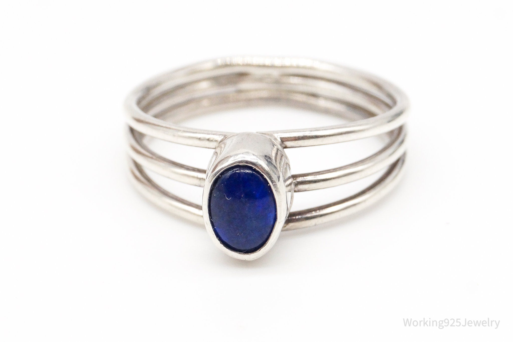 Vintage Lapis Lazuli Sterling Silver Ring - Size 8.5