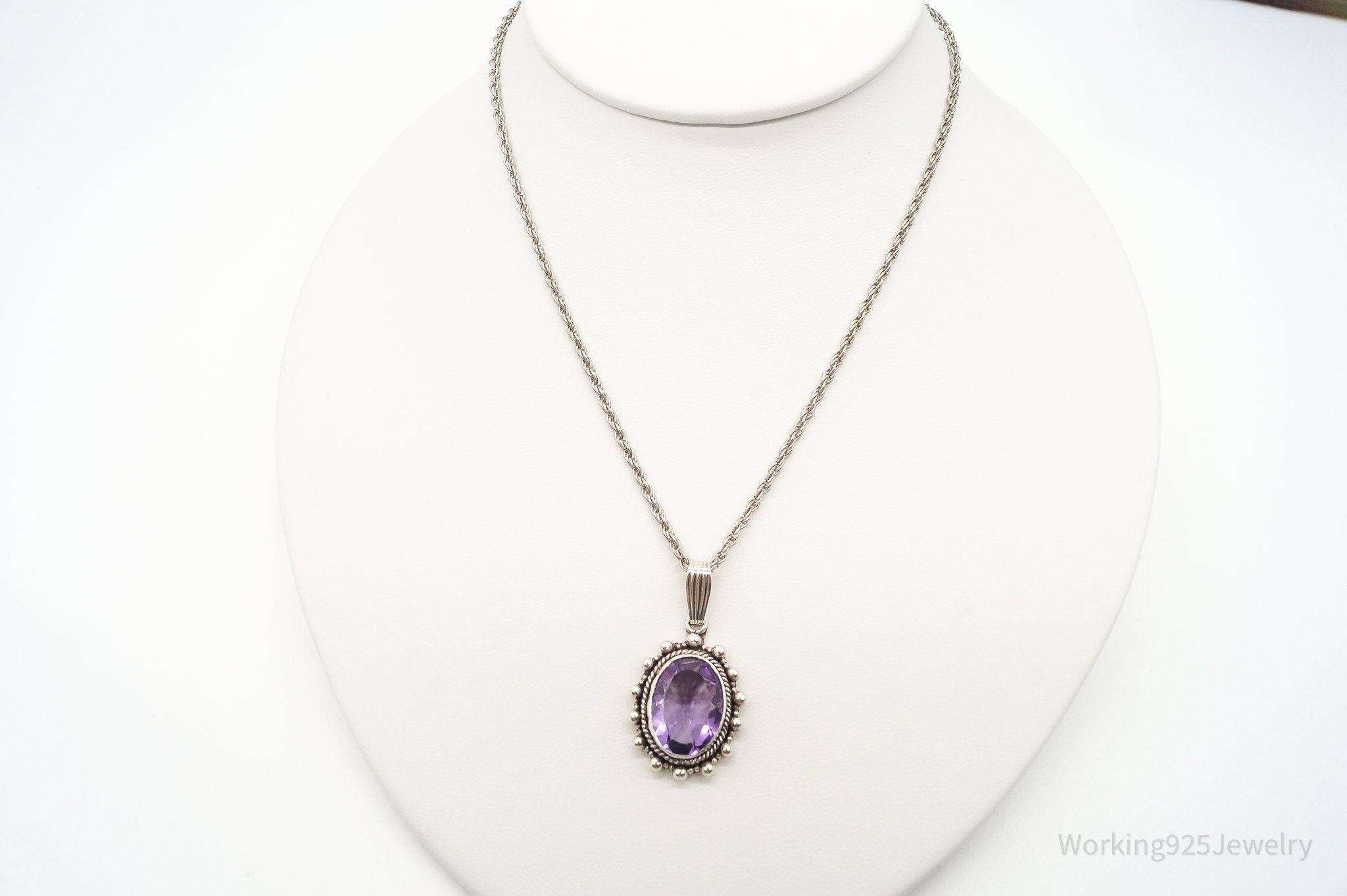 Vintage Amethyst Sterling Silver Chain Necklace