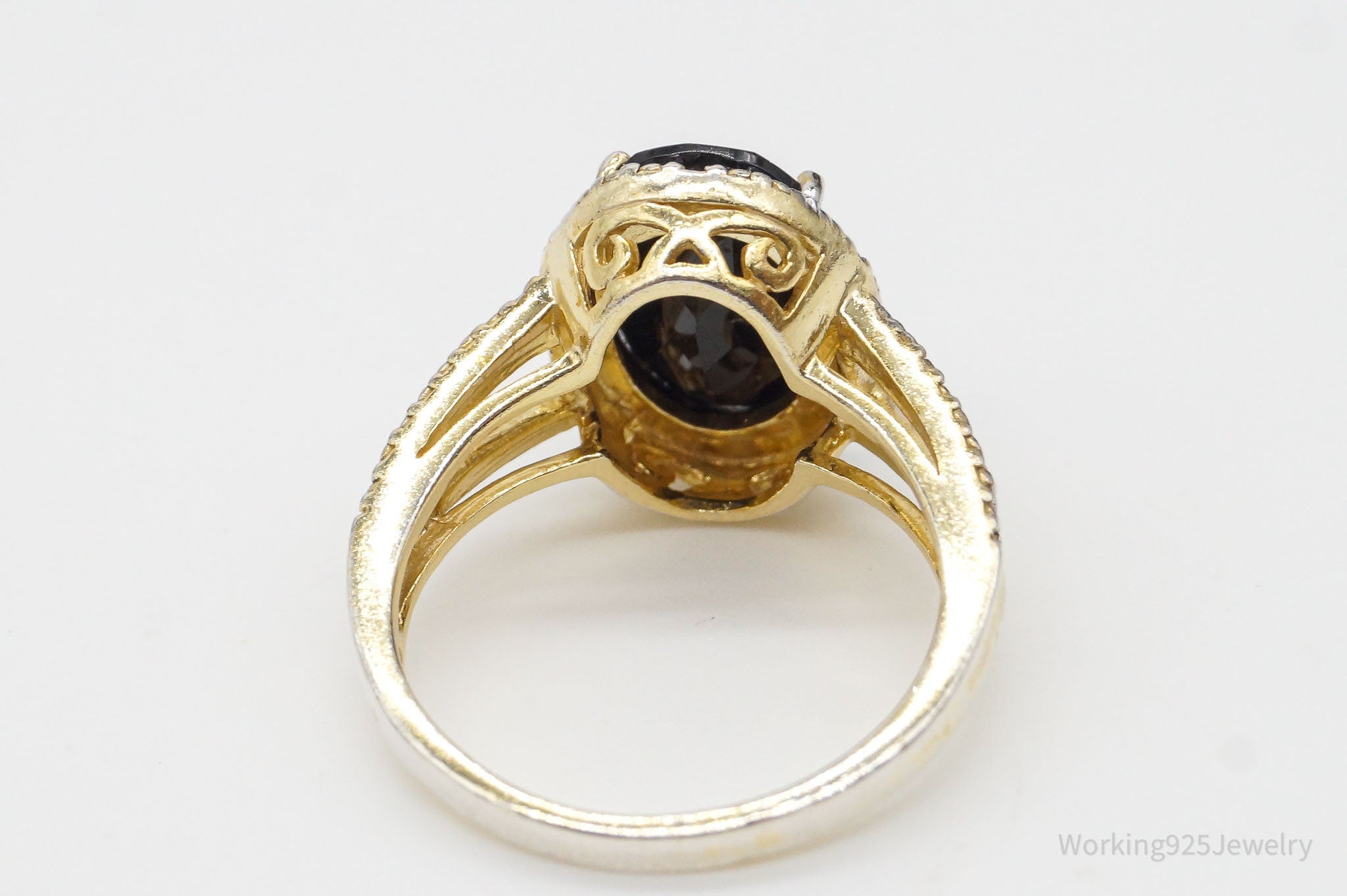 Designer FAS Black Spinel One Diamond Gold Over Sterling Silver Ring - Size 6