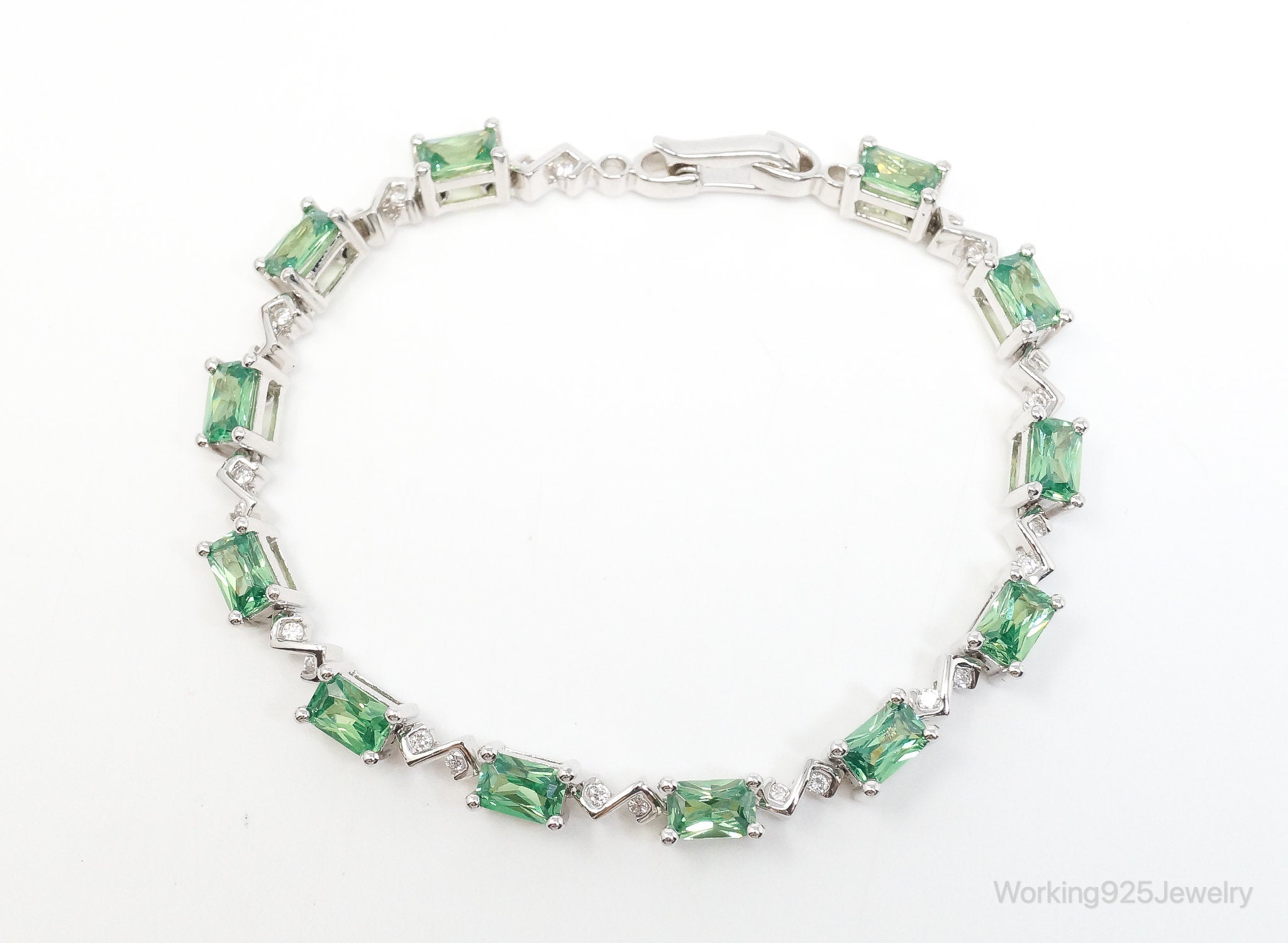 Vintage Green Mystic Topaz Cubic Zirconia Sterling Silver Bracelet