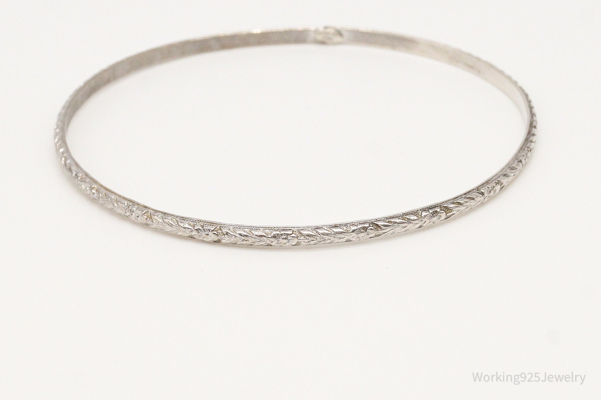 Antique Sterling Silver Flowers Floral Bangle Bracelet