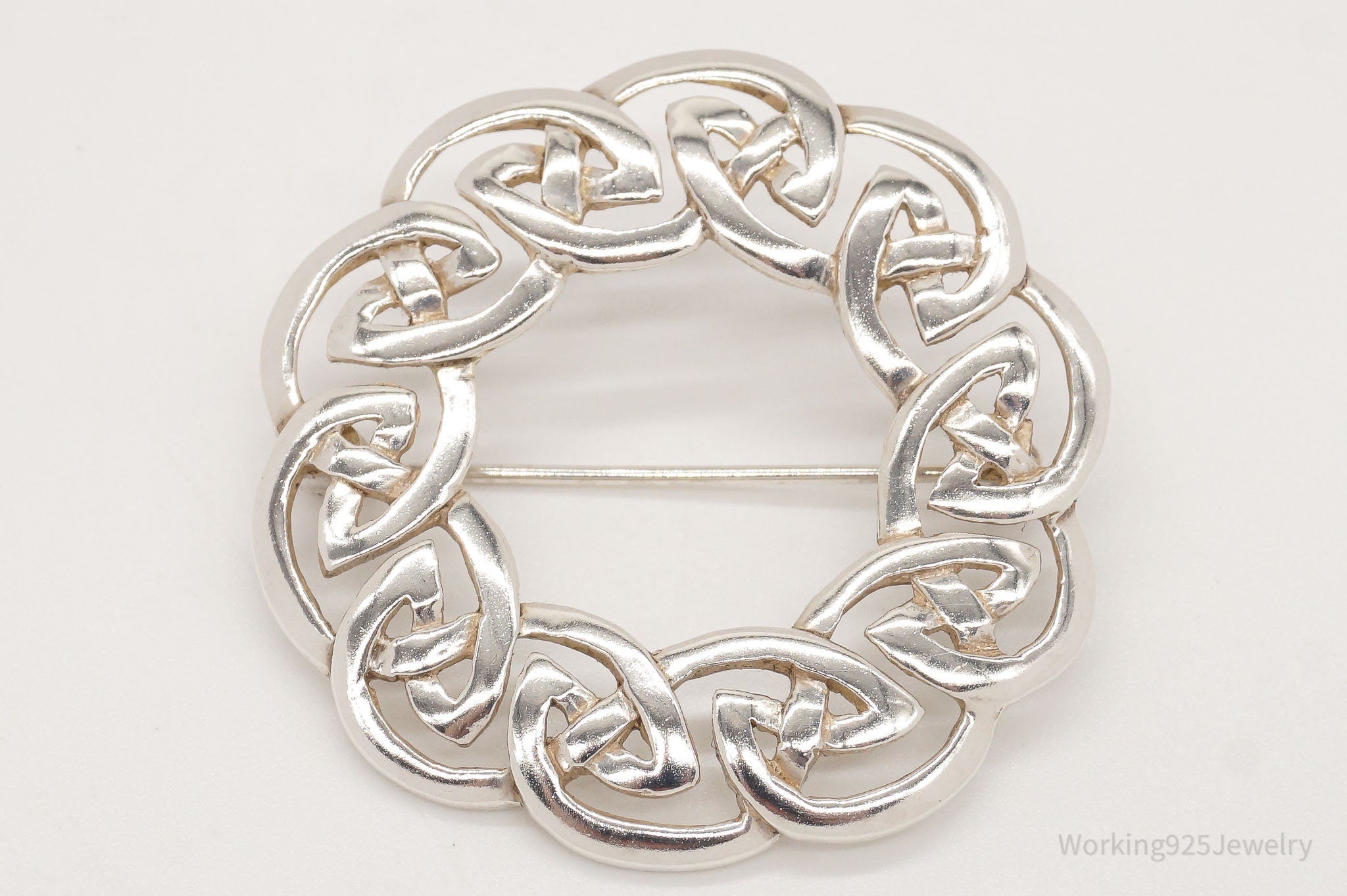 Large Vintage Designer KH Celtic Knot Wreath Sterling Silver Brooch Pin