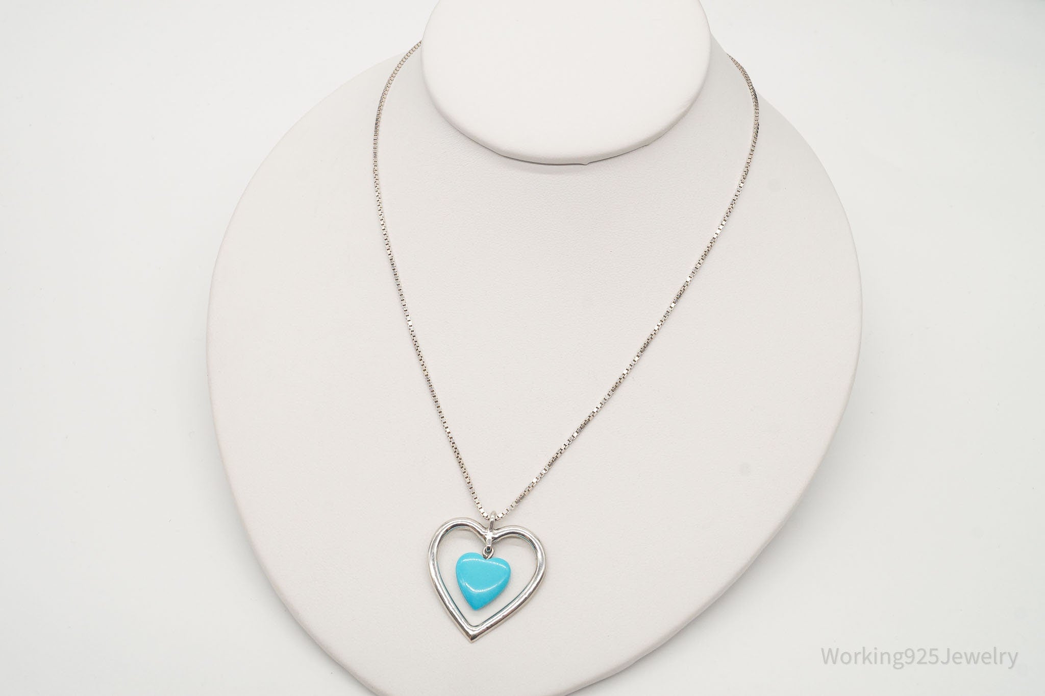 Vintage Blue Turquoise Heart Sterling Silver Necklace