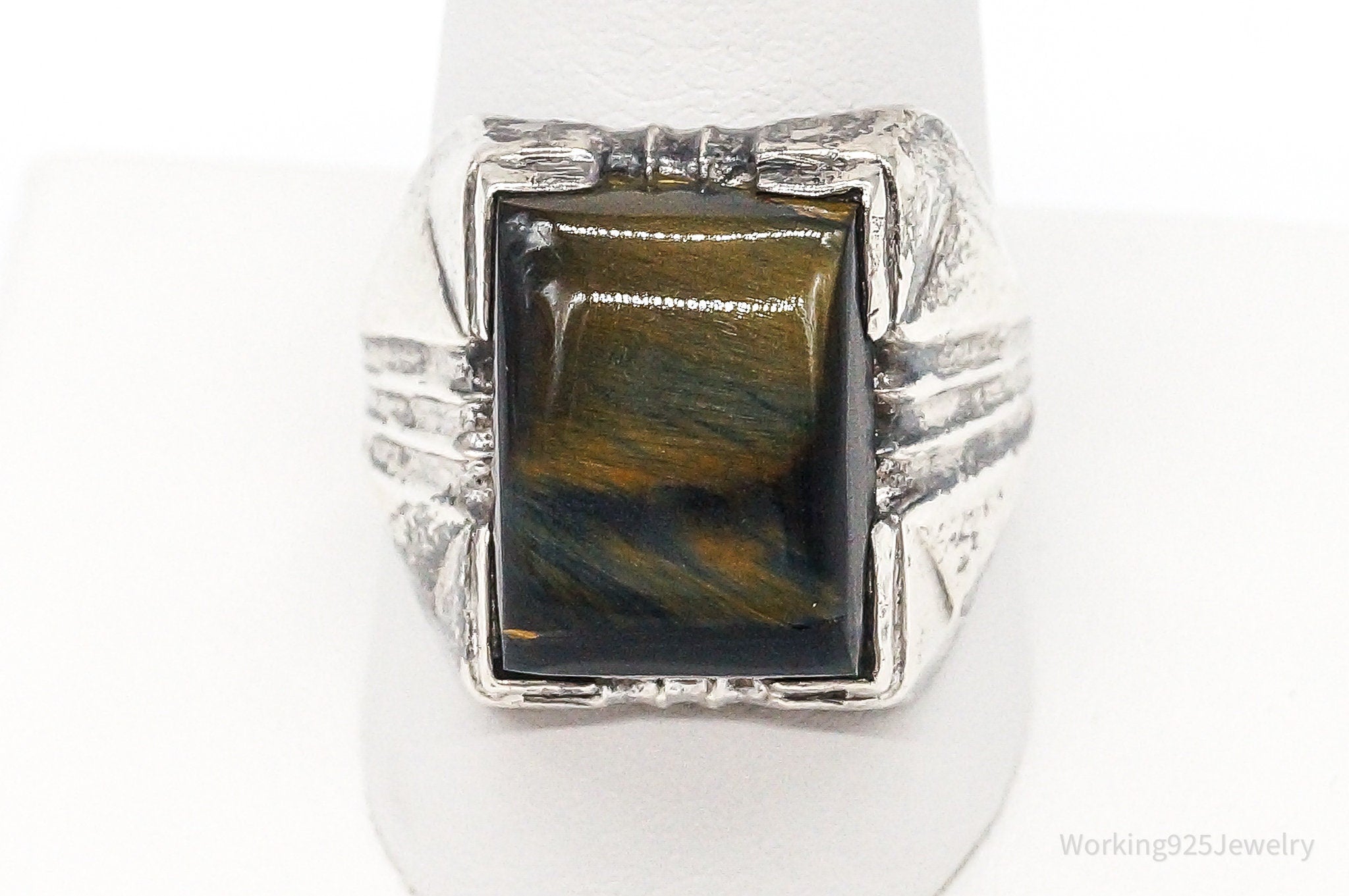 Antique Designer Clark & Coombs Tigers Eye Sterling Silver Ring - Size 11