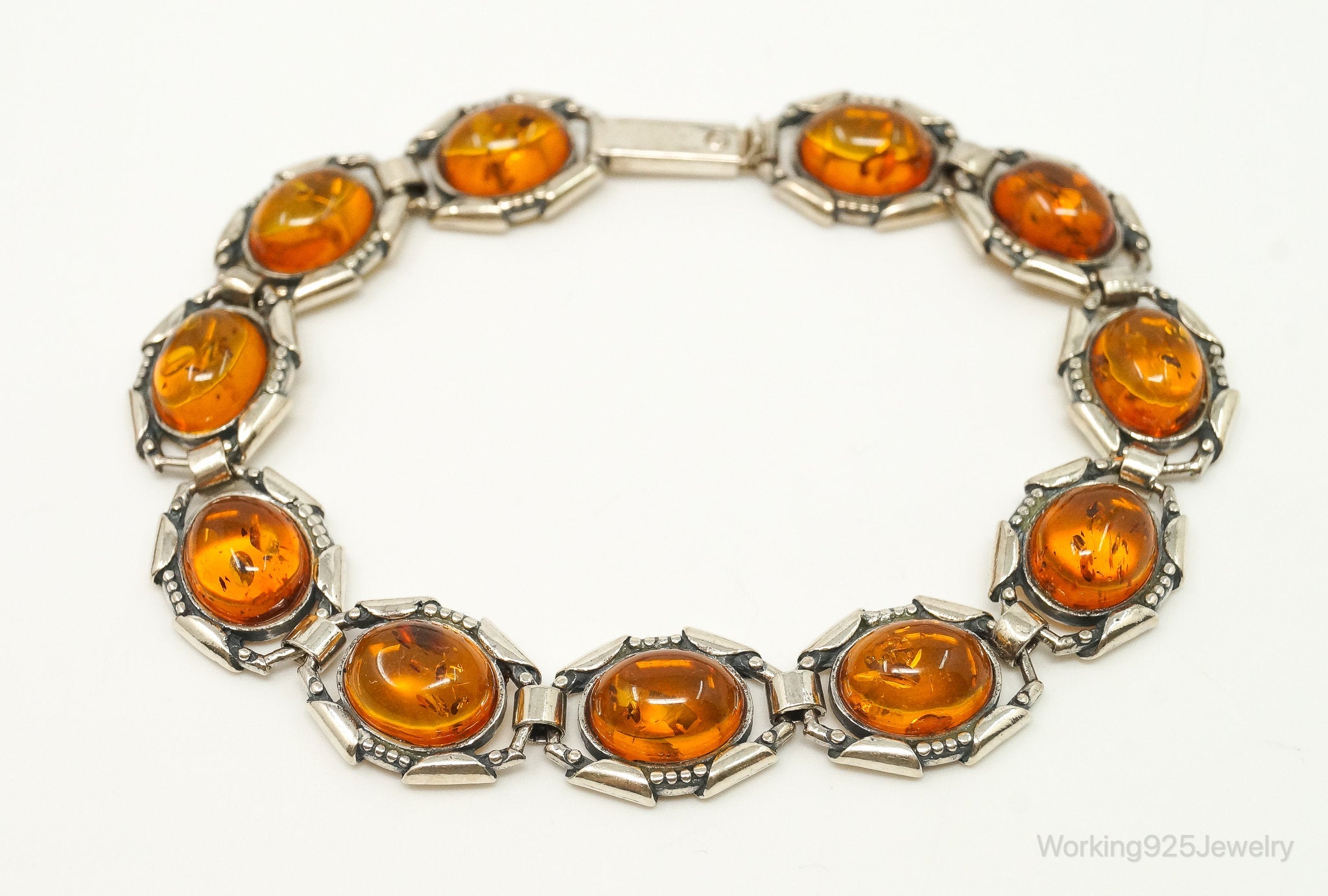 Vintage Baltic Amber Modernist Sterling Silver Bracelet