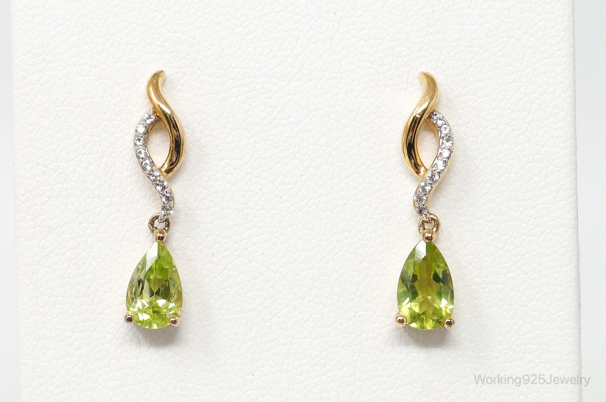 Peridot Cubic Zirconia Gold Vermeil Sterling Silver Earrings