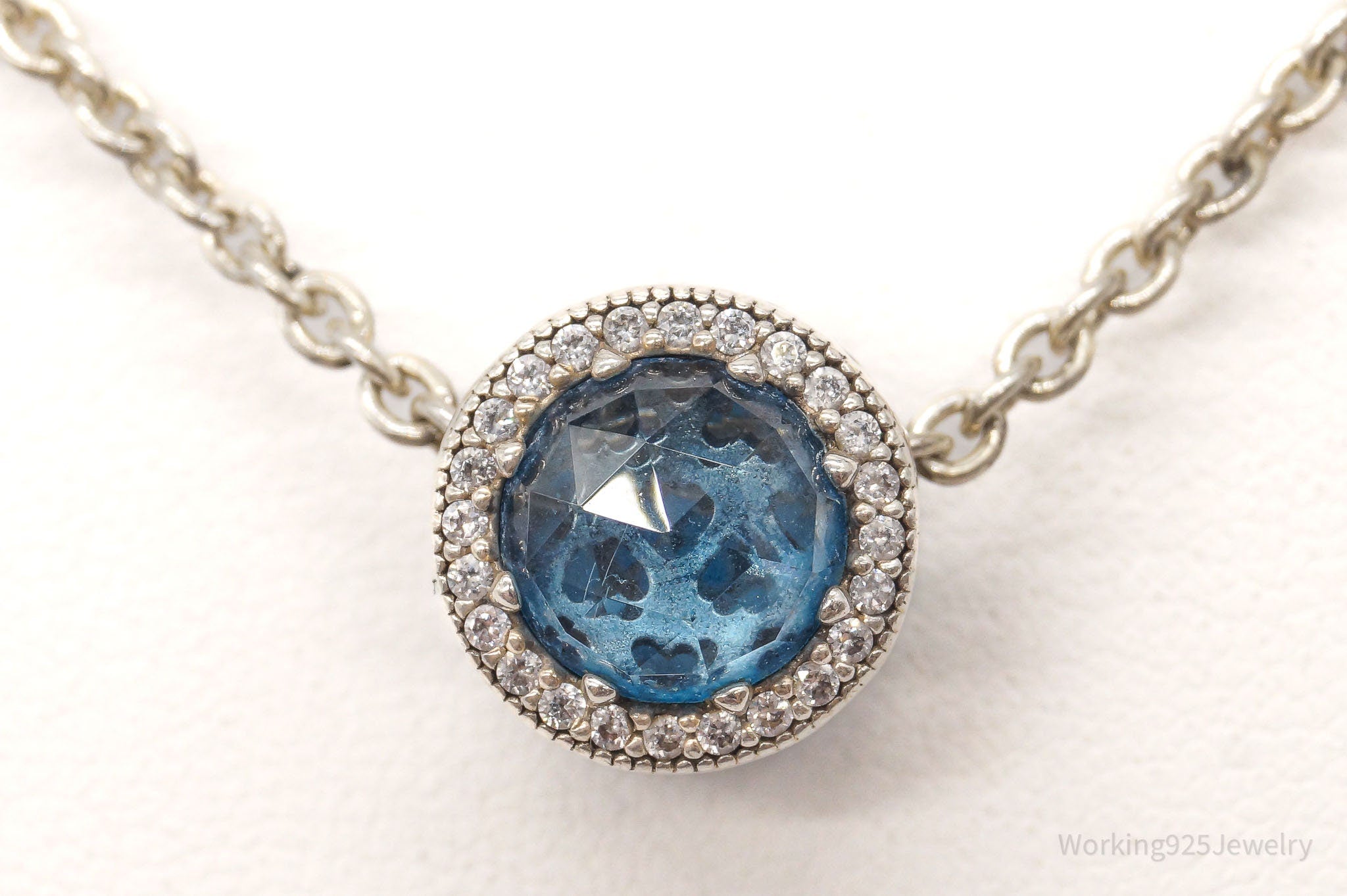 Pandora Blue Crystal Cubic Zirconia Sterling Silver Necklace