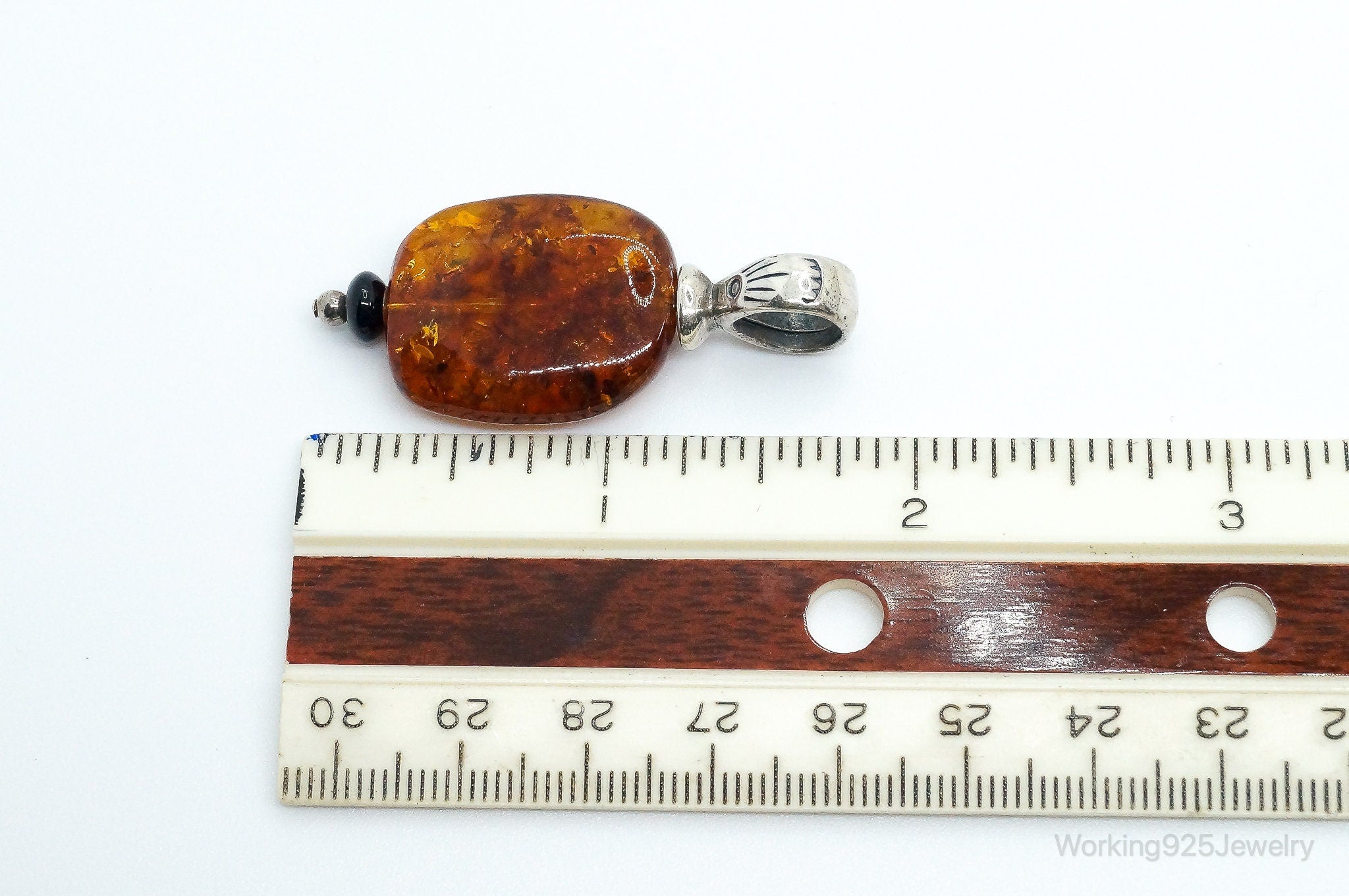 Large Vintage Baltic Amber Sterling Silver Necklace Pendant