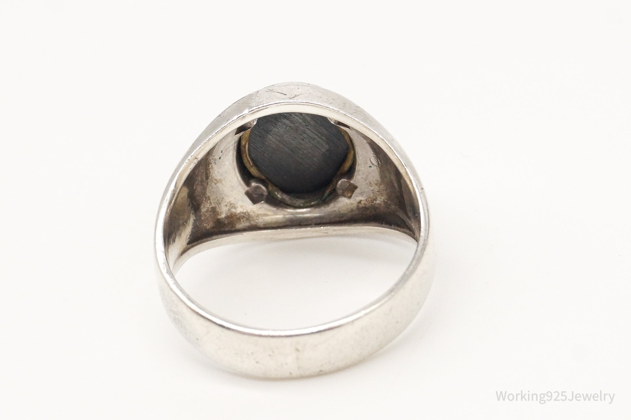 Antique Designer Clark & Coombs Hematite Sterling Silver Ring - Size 10.75