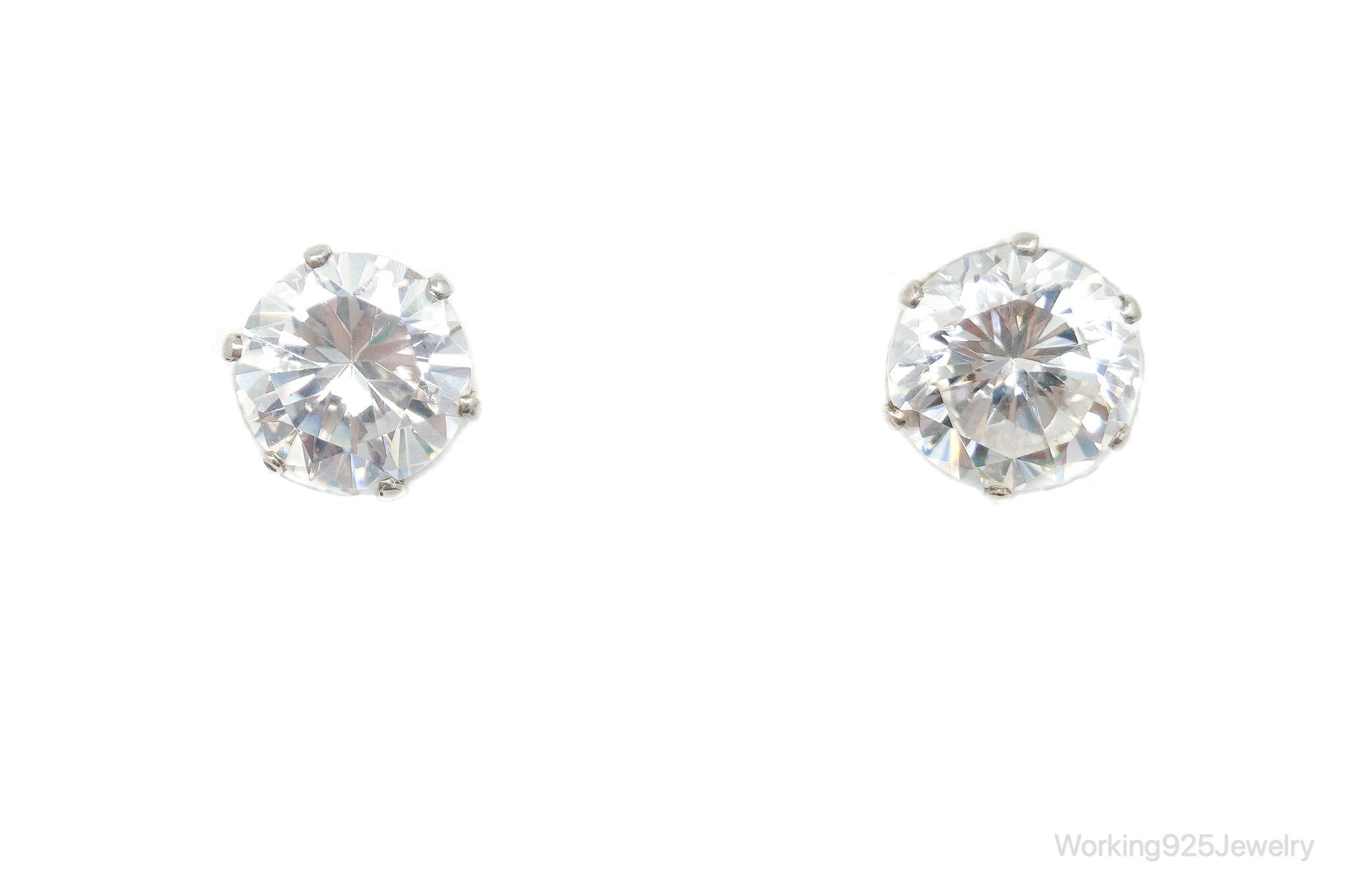 Large Cubic Zirconia Sterling Silver Stud Post Earrings