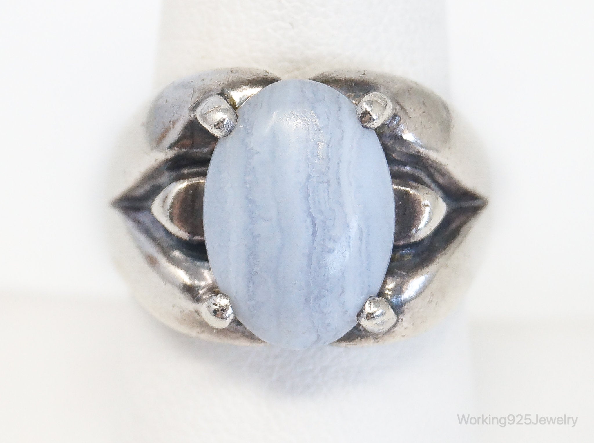 Designer Kabana Blue Lace Agate Western Sterling Silver Ring - Size 8.25