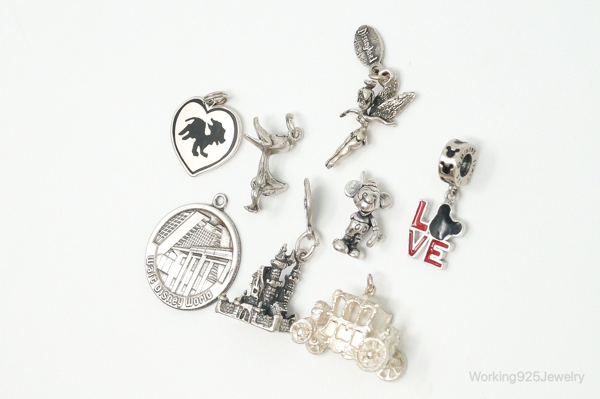 Antique Vintage Walt Disney Land Characters Sterling Silver Charm Lot