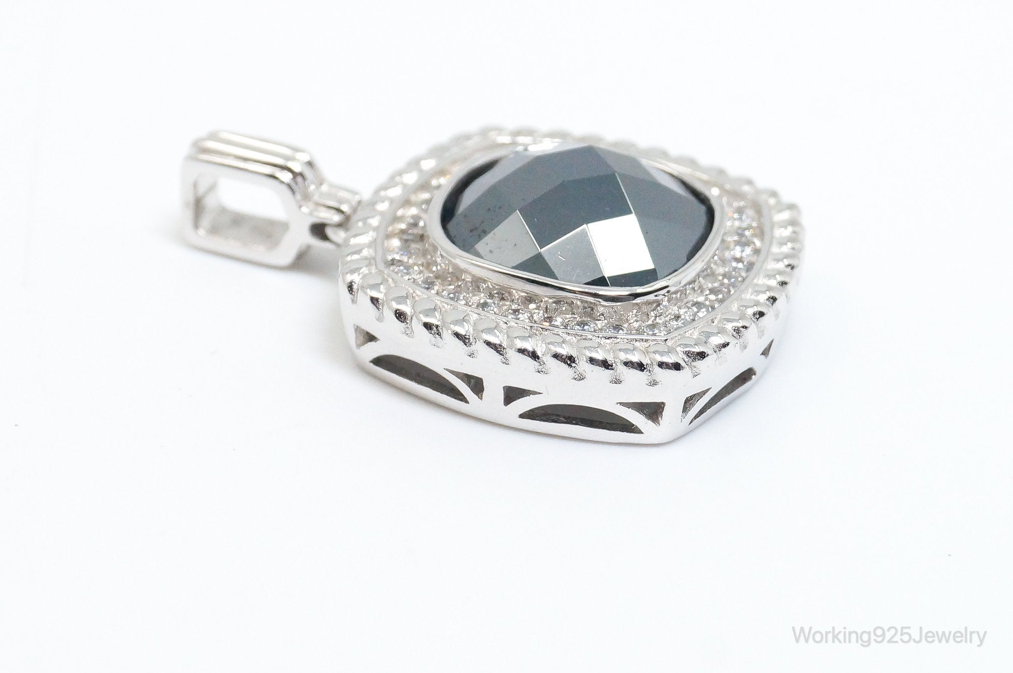 Vintage Designer Hematite Cubic Zirconia Sterling Silver Pendant