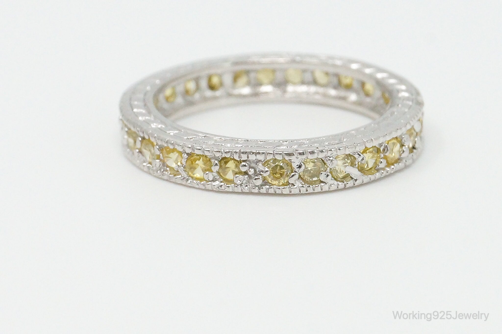 Vintage Citrine Sterling Silver Eternity Band Ring - Size 5.25