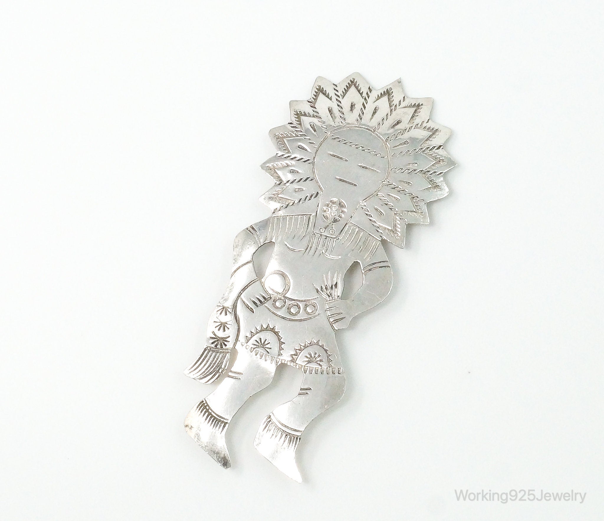 Large Vintage Native American Dancing Sun Kachina Sterling Silver Pin