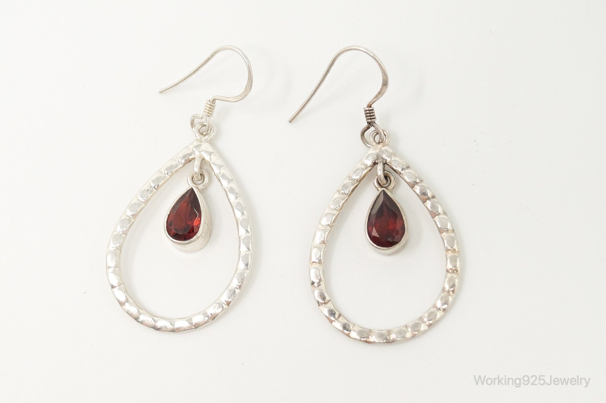 Garnet Bali Inspired Tear Drop Sterling Silver Earrings